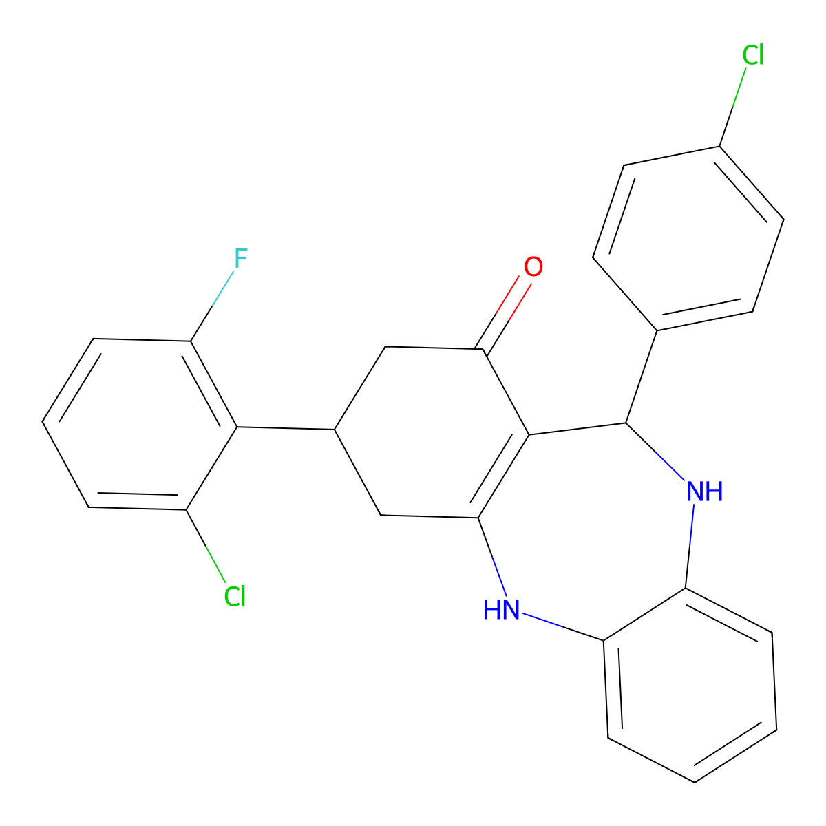 9-(2-Chloro-6-fluorophenyl)-6-(4-chlorophenyl)-5,6,8,9,10,11-hexahydrobenzo[b][1,4]benzodiazepin-7-one molecular structure, CAS 338400-91-2