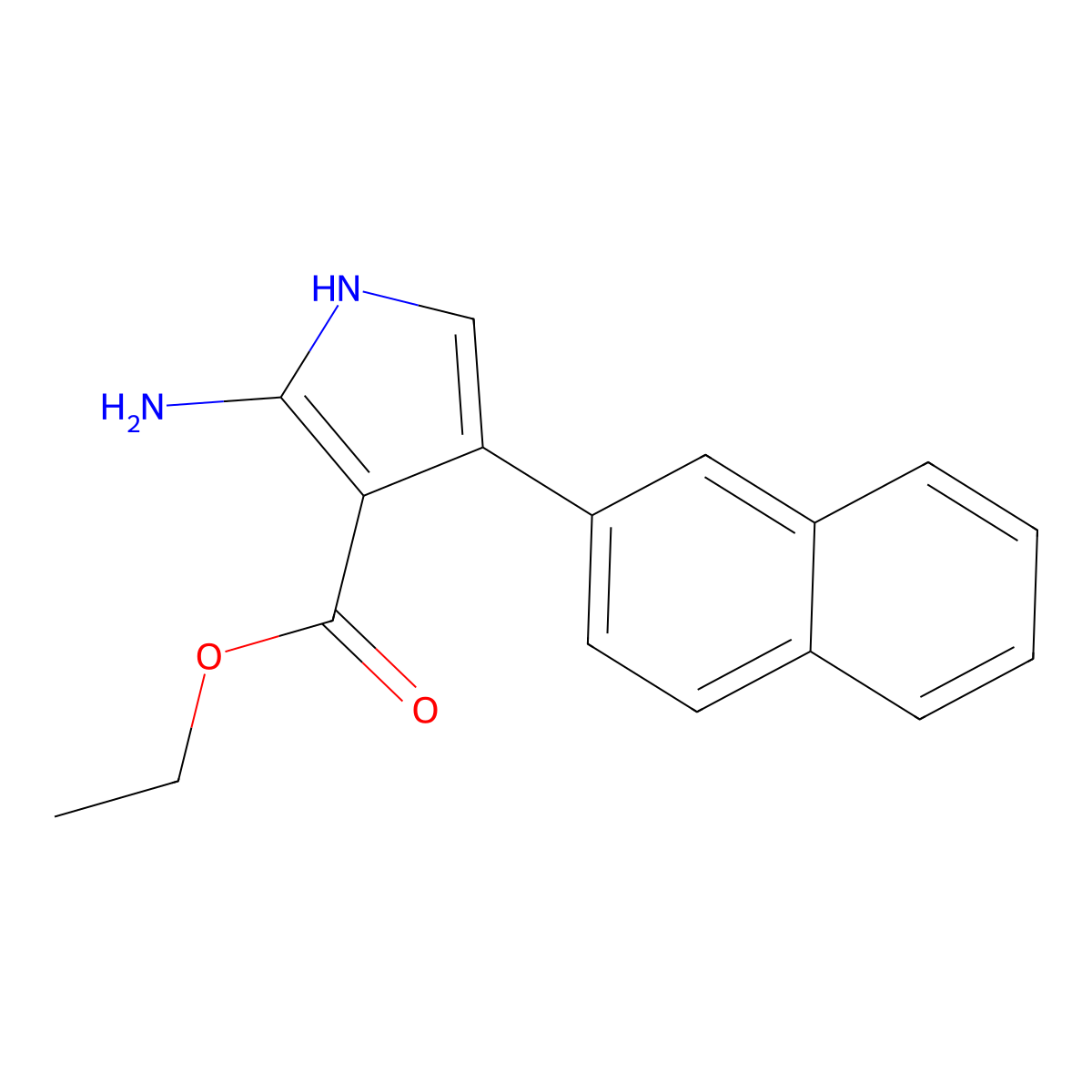 Ethyl 2-amino-4-(naphthalen-2-yl)-1H-pyrrole-3-carboxylate molecular structure, CAS 338400-98-9