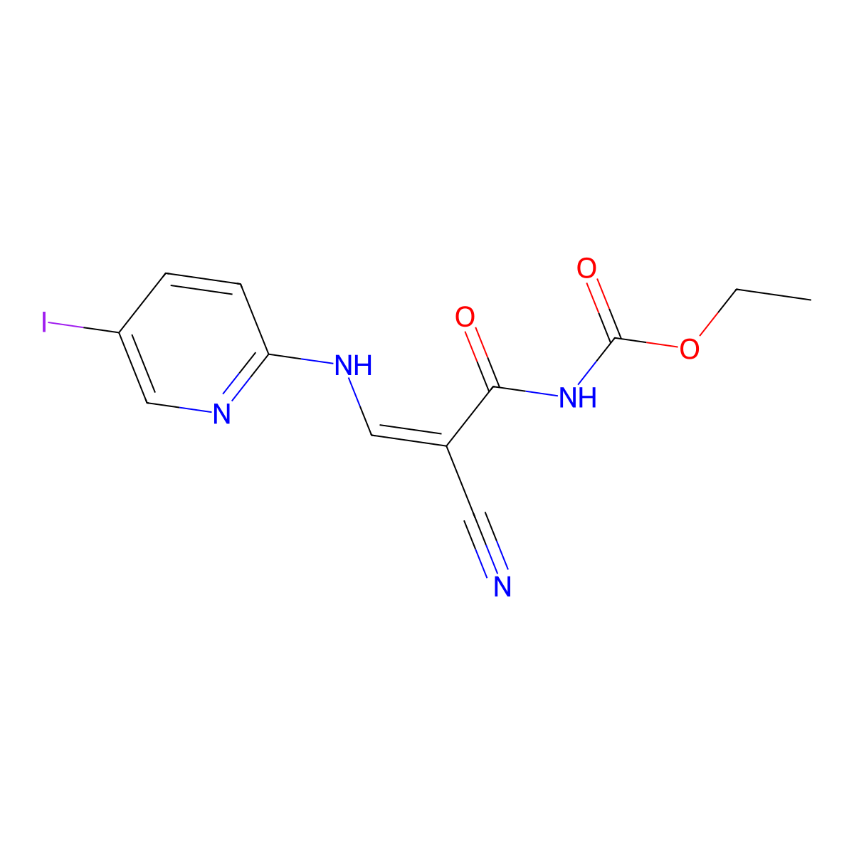 ethyl N-{2-cyano-3-[(5-iodo-2-pyridinyl)amino]acryloyl}carbamate molecular structure, CAS 338401-04-0