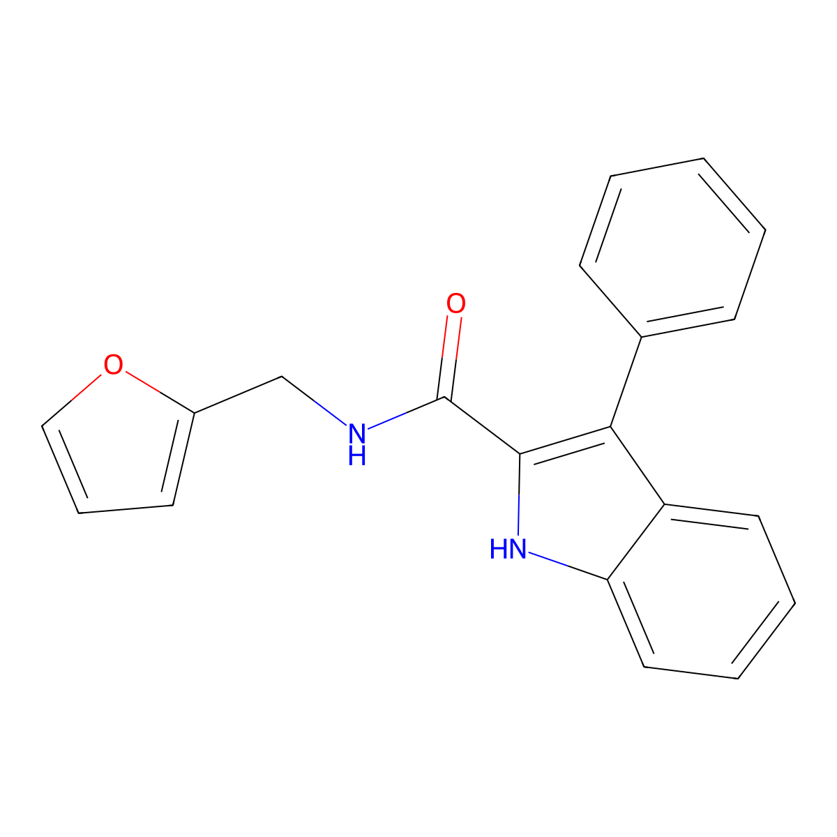 N-(2-furylmethyl)-3-phenyl-1H-indole-2-carboxamide molecular structure, CAS 338401-11-9