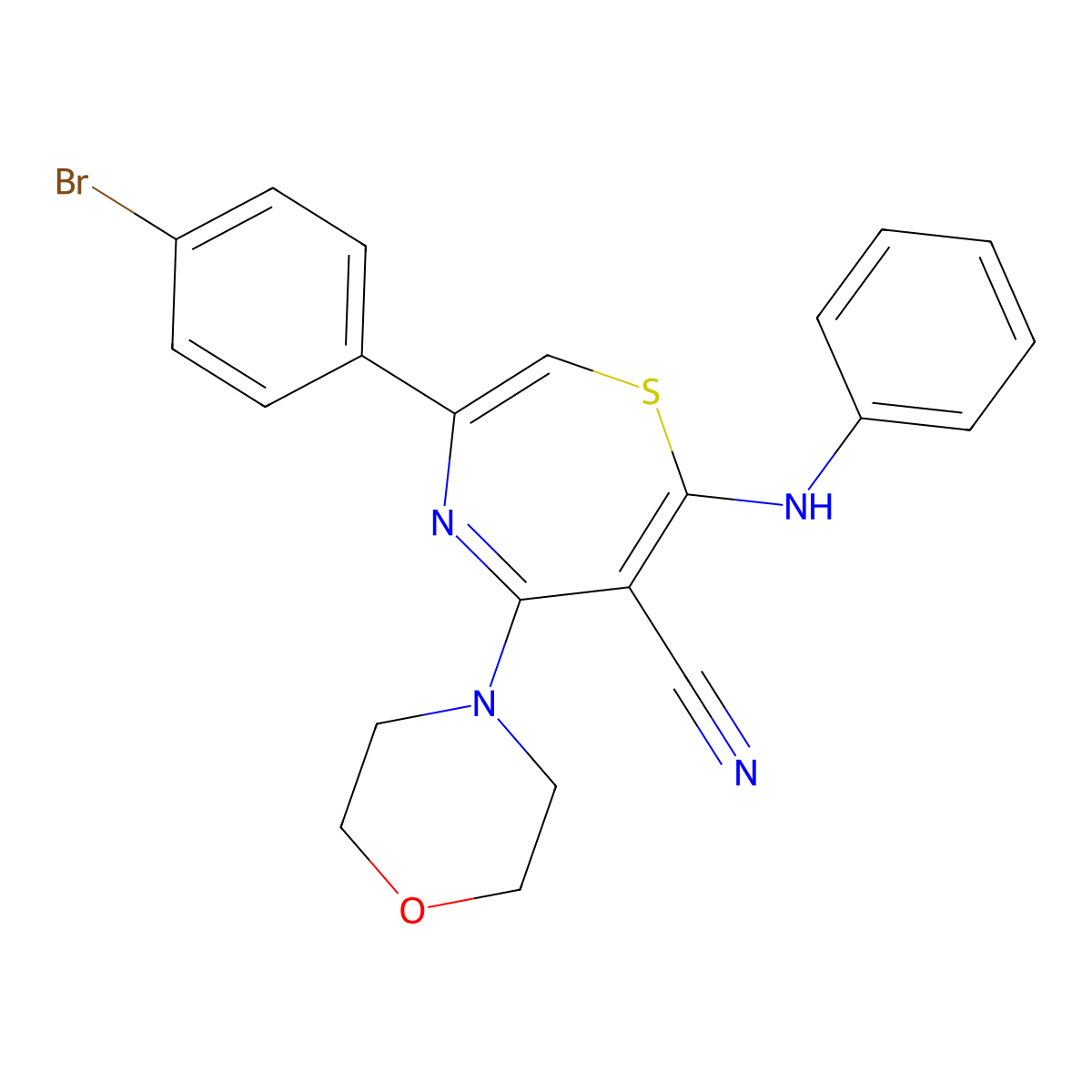 7-Anilino-3-(4-bromophenyl)-5-morpholino-1,4-thiazepine-6-carbonitrile molecular structure, CAS 338401-14-2