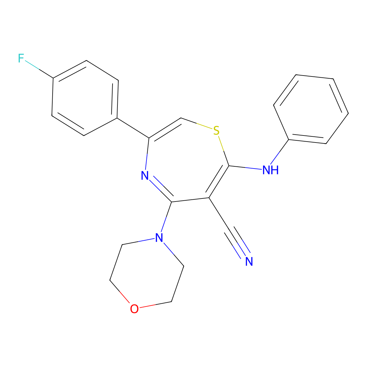 7-Anilino-3-(4-fluorophenyl)-5-morpholino-1,4-thiazepine-6-carbonitrile molecular structure, CAS 338401-15-3