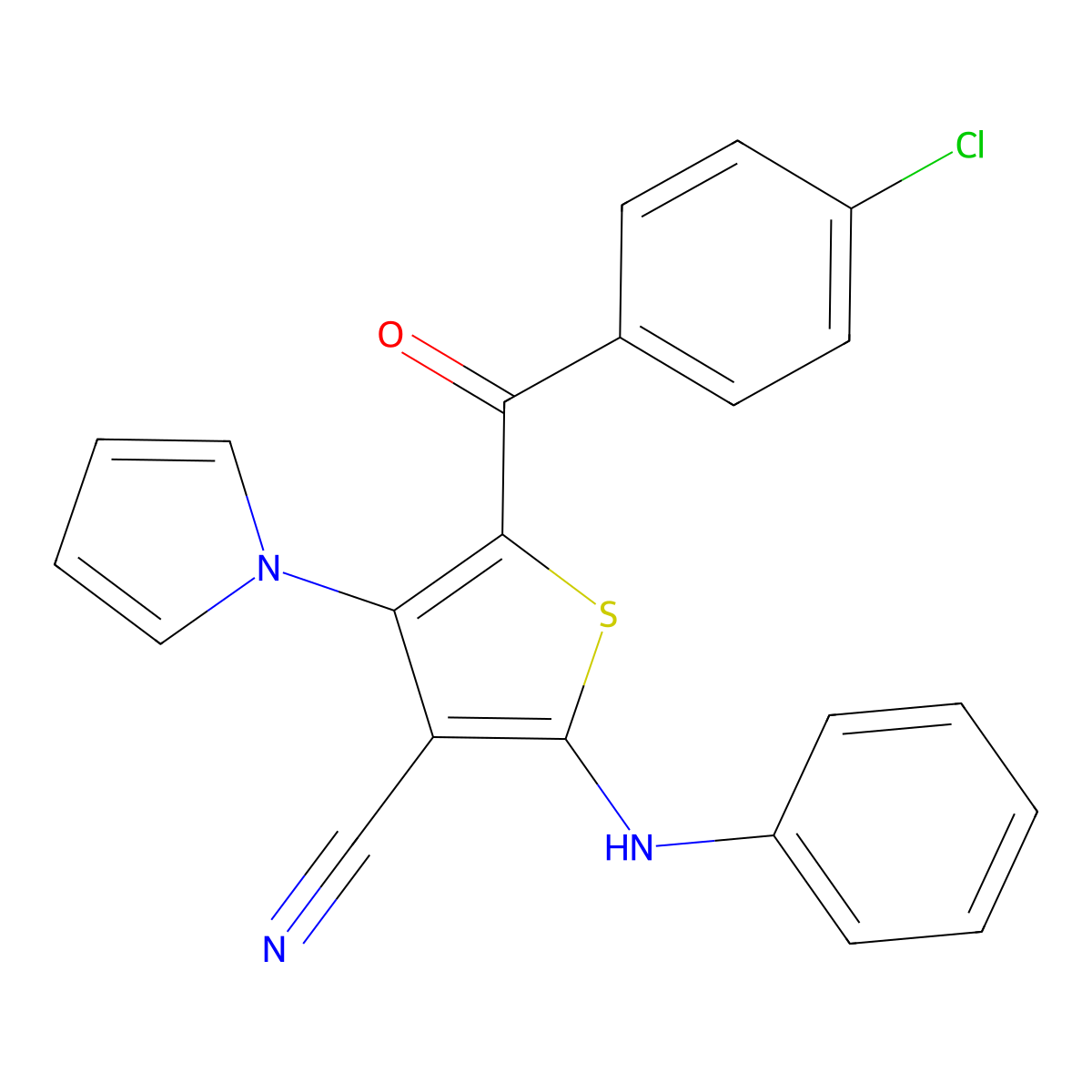 2-anilino-5-(4-chlorobenzoyl)-4-(1H-pyrrol-1-yl)-3-thiophenecarbonitrile molecular structure, CAS 338401-16-4