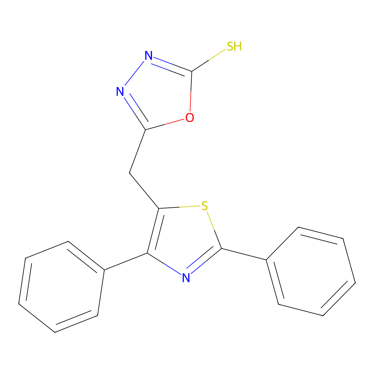 5-[(2,4-Diphenyl-1,3-thiazol-5-yl)methyl]-1,3,4-oxadiazol-2-ylhydrosulfide molecular structure, CAS 338401-58-4