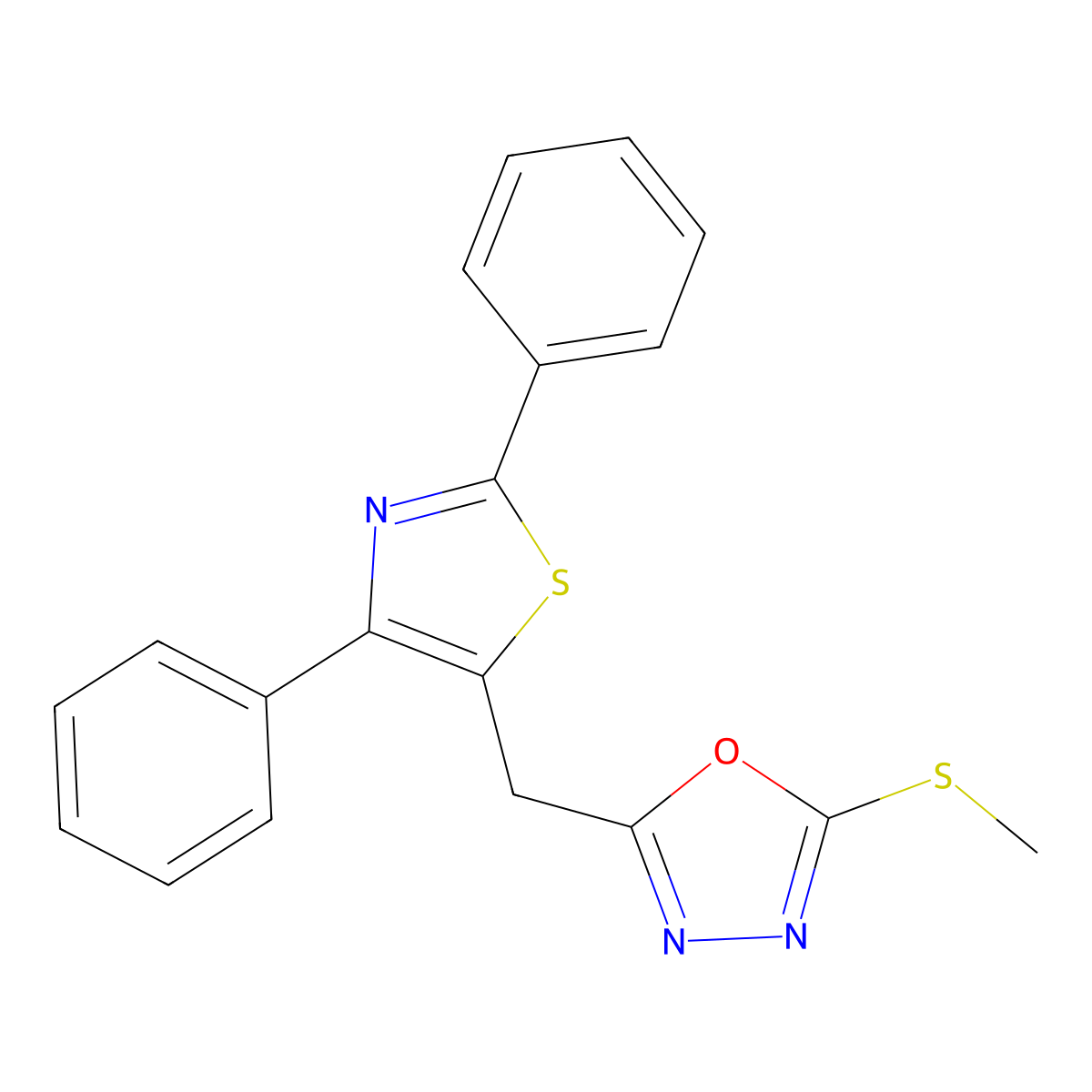 5-[(2,4-Diphenyl-1,3-thiazol-5-yl)methyl]-1,3,4-oxadiazol-2-yl methyl sulfide molecular structure, CAS 338401-60-8