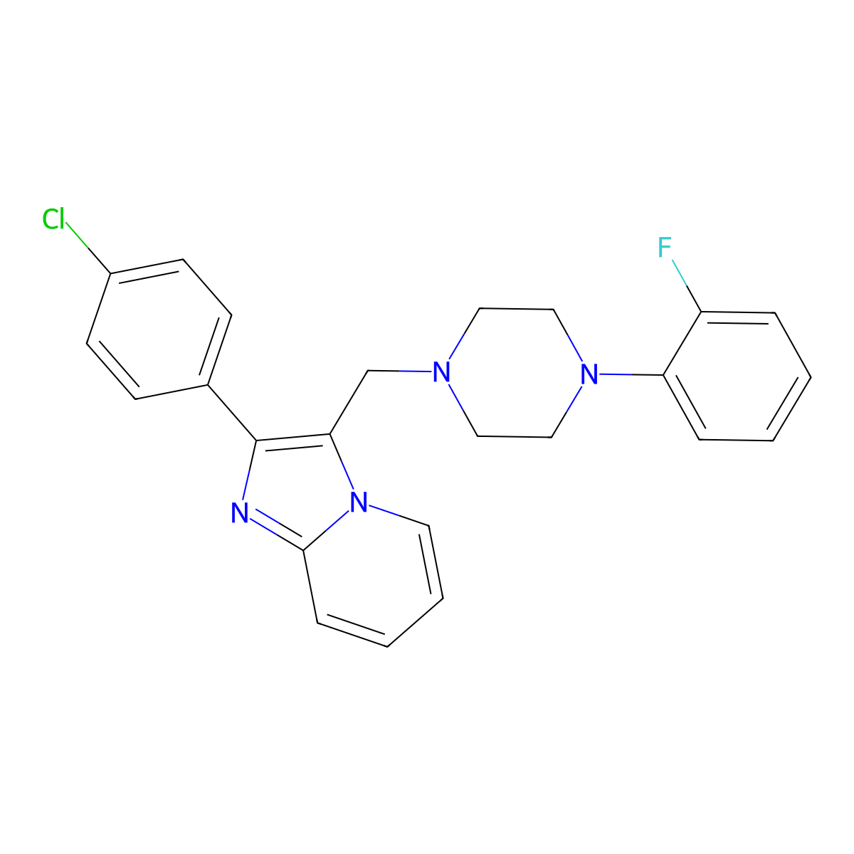 2-(4-Chlorophenyl)-3-{[4-(2-fluorophenyl)piperazino]methyl}imidazo[1,2-a]pyridine molecular structure, CAS 338401-78-8