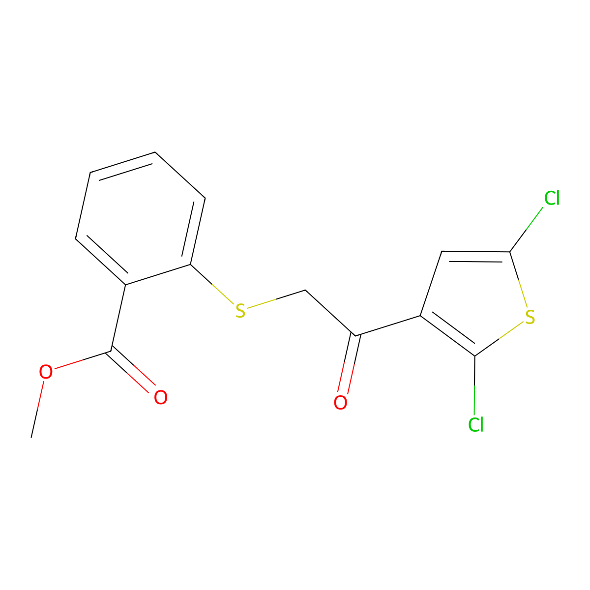 Methyl 2-{[2-(2,5-dichloro-3-thienyl)-2-oxoethyl]sulfanyl}benzenecarboxylate molecular structure, CAS 338401-90-4