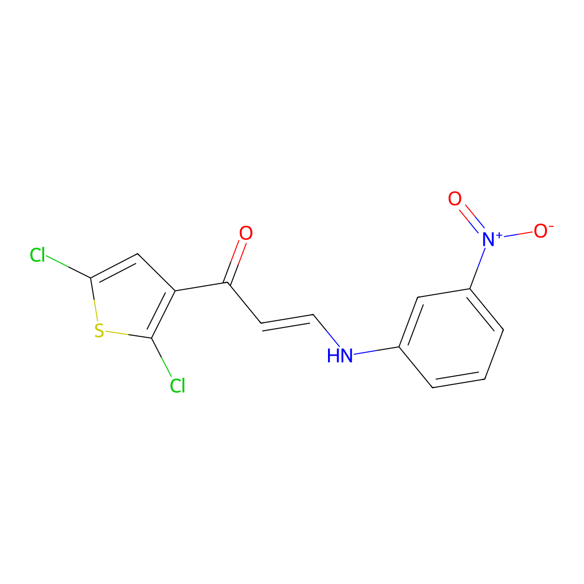 (2E)-1-(2,5-dichlorothiophen-3-yl)-3-[(3-nitrophenyl)amino]prop-2-en-1-one molecular structure, CAS 338402-04-3