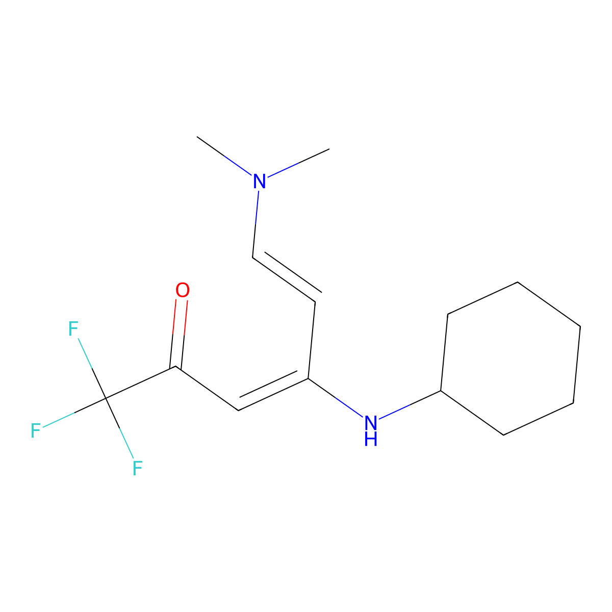 (3E,5E)-4-(cyclohexylamino)-6-(dimethylamino)-1,1,1-trifluorohexa-3,5-dien-2-one molecular structure, CAS 338402-05-4