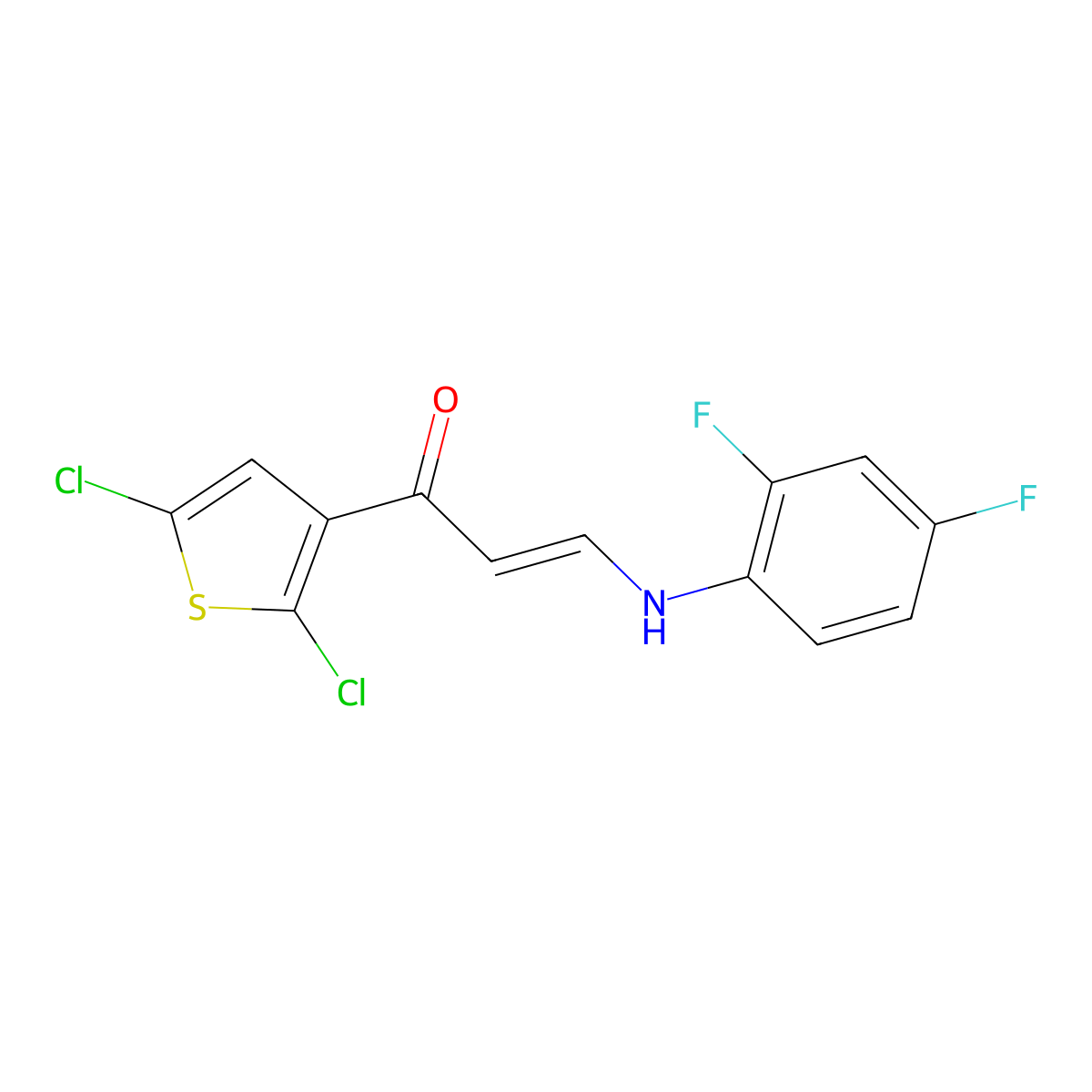 (2E)-1-(2,5-dichlorothiophen-3-yl)-3-[(2,4-difluorophenyl)amino]prop-2-en-1-one molecular structure, CAS 338402-16-7