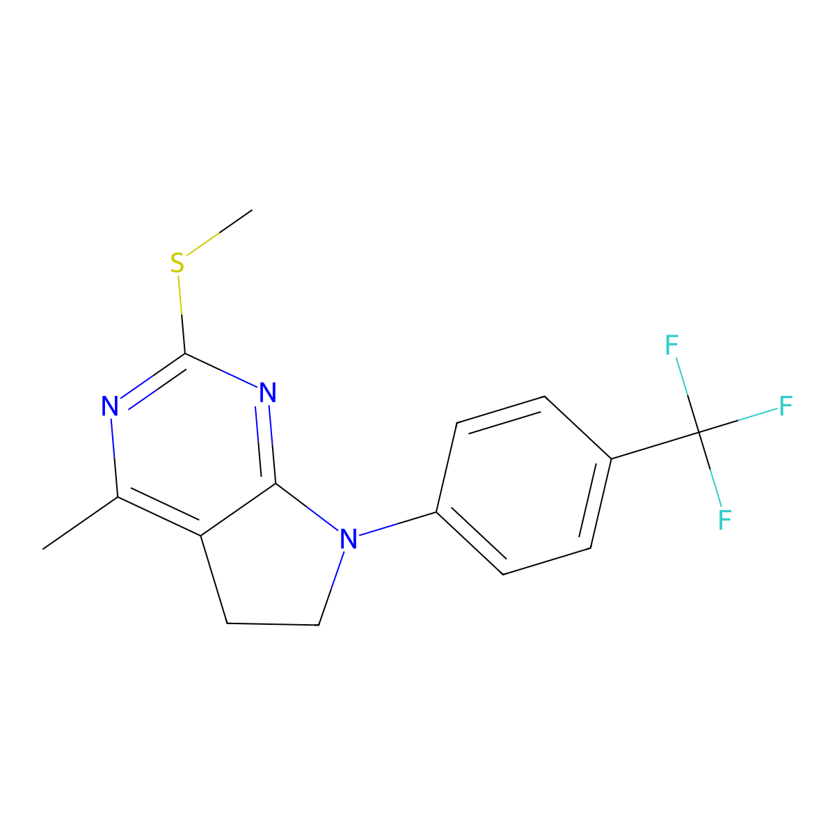 4-methyl-2-(methylsulfanyl)-7-[4-(trifluoromethyl)phenyl]-6,7-dihydro-5H-pyrrolo[2,3-d]pyrimidine molecular structure, CAS 338402-31-6