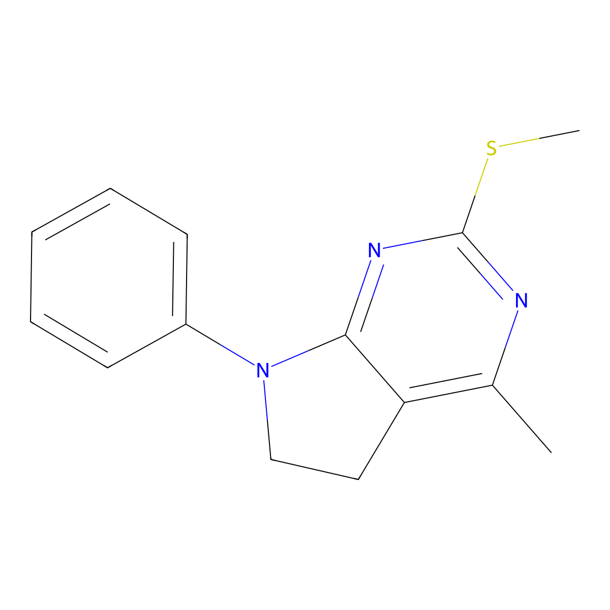 4-methyl-2-(methylsulfanyl)-7-phenyl-6,7-dihydro-5H-pyrrolo[2,3-d]pyrimidine molecular structure, CAS 338402-33-8