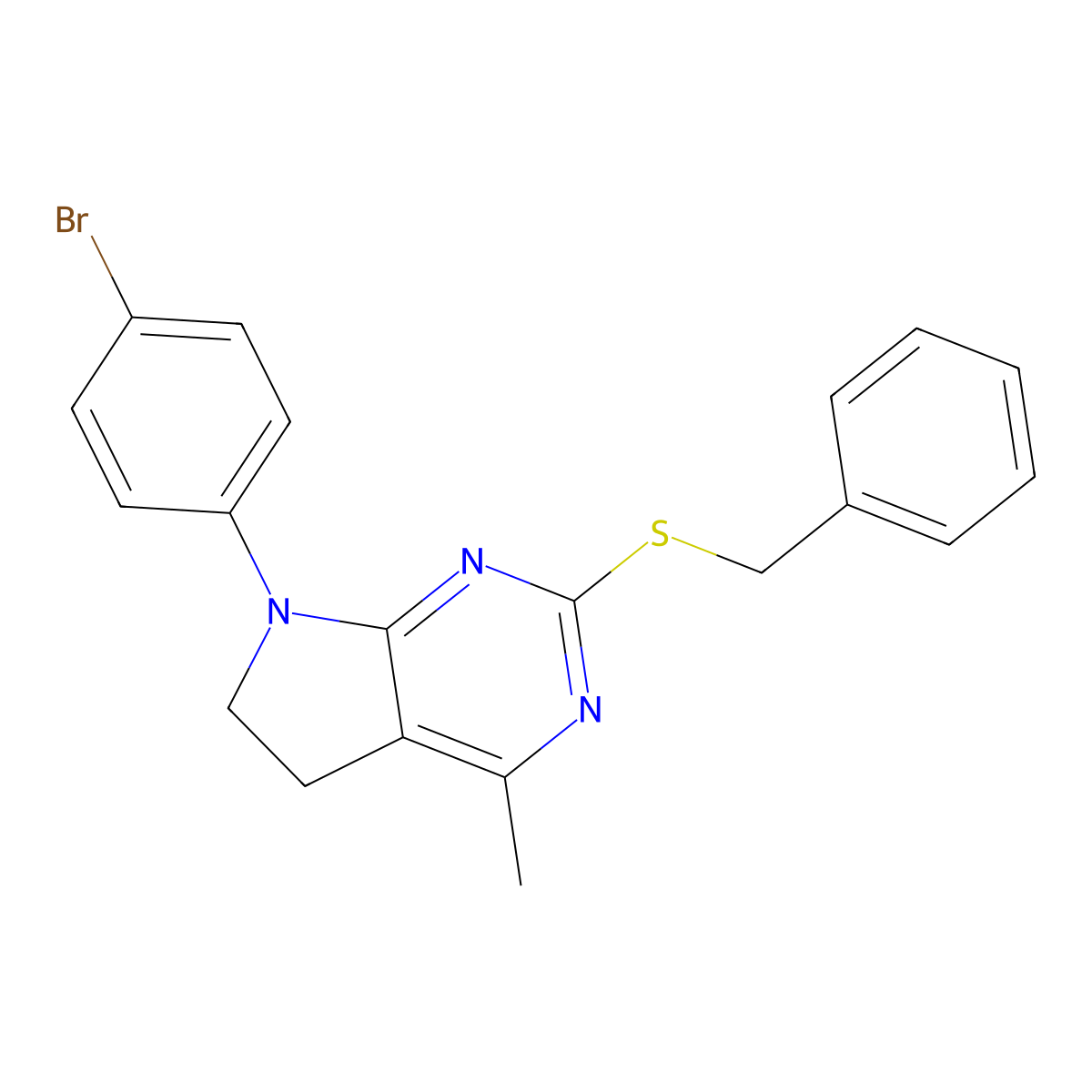 2-(benzylsulfanyl)-7-(4-bromophenyl)-4-methyl-6,7-dihydro-5H-pyrrolo[2,3-d]pyrimidine molecular structure, CAS 338402-39-4