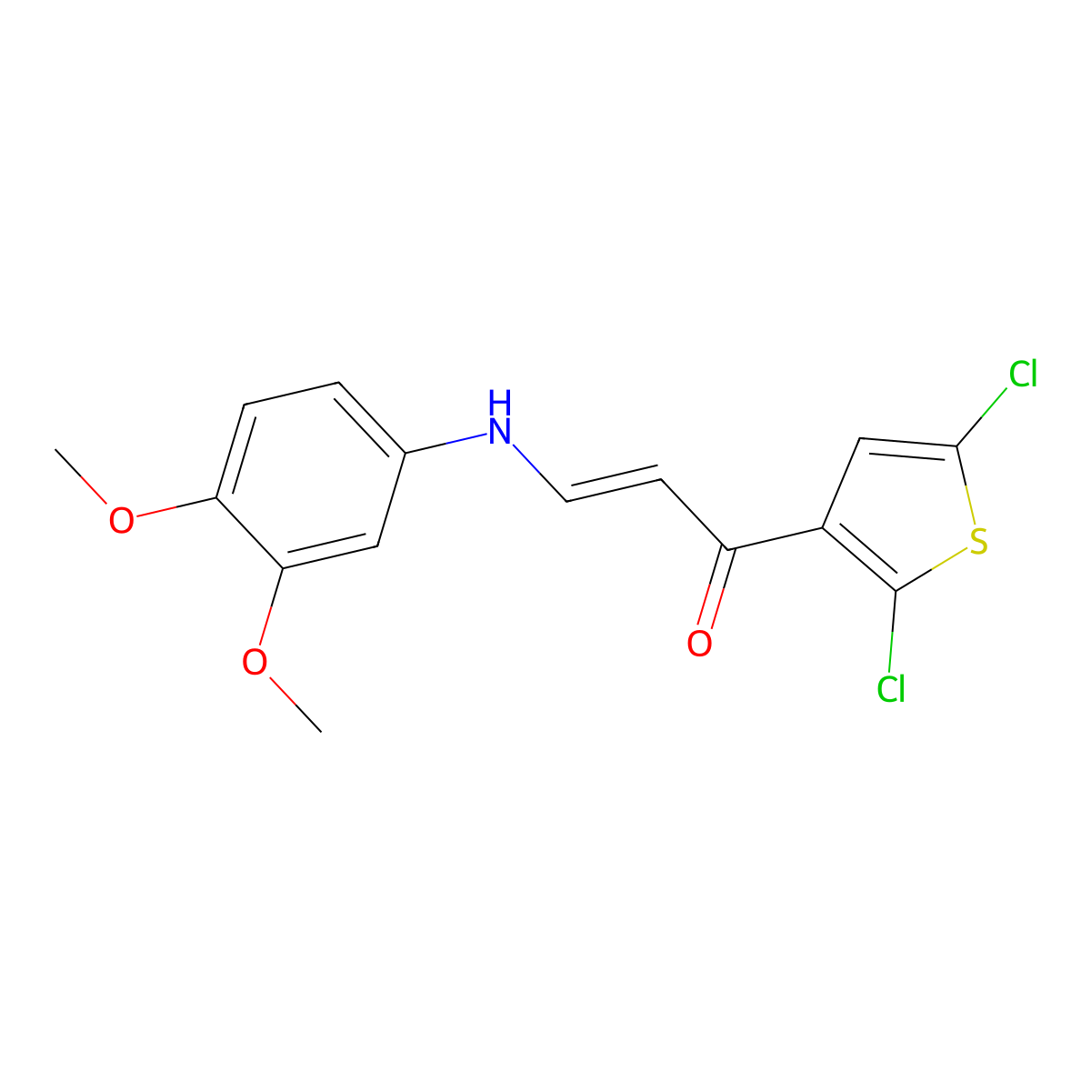 (E)-1-(2,5-dichloro-3-thienyl)-3-(3,4-dimethoxyanilino)-2-propen-1-one molecular structure, CAS 338402-48-5