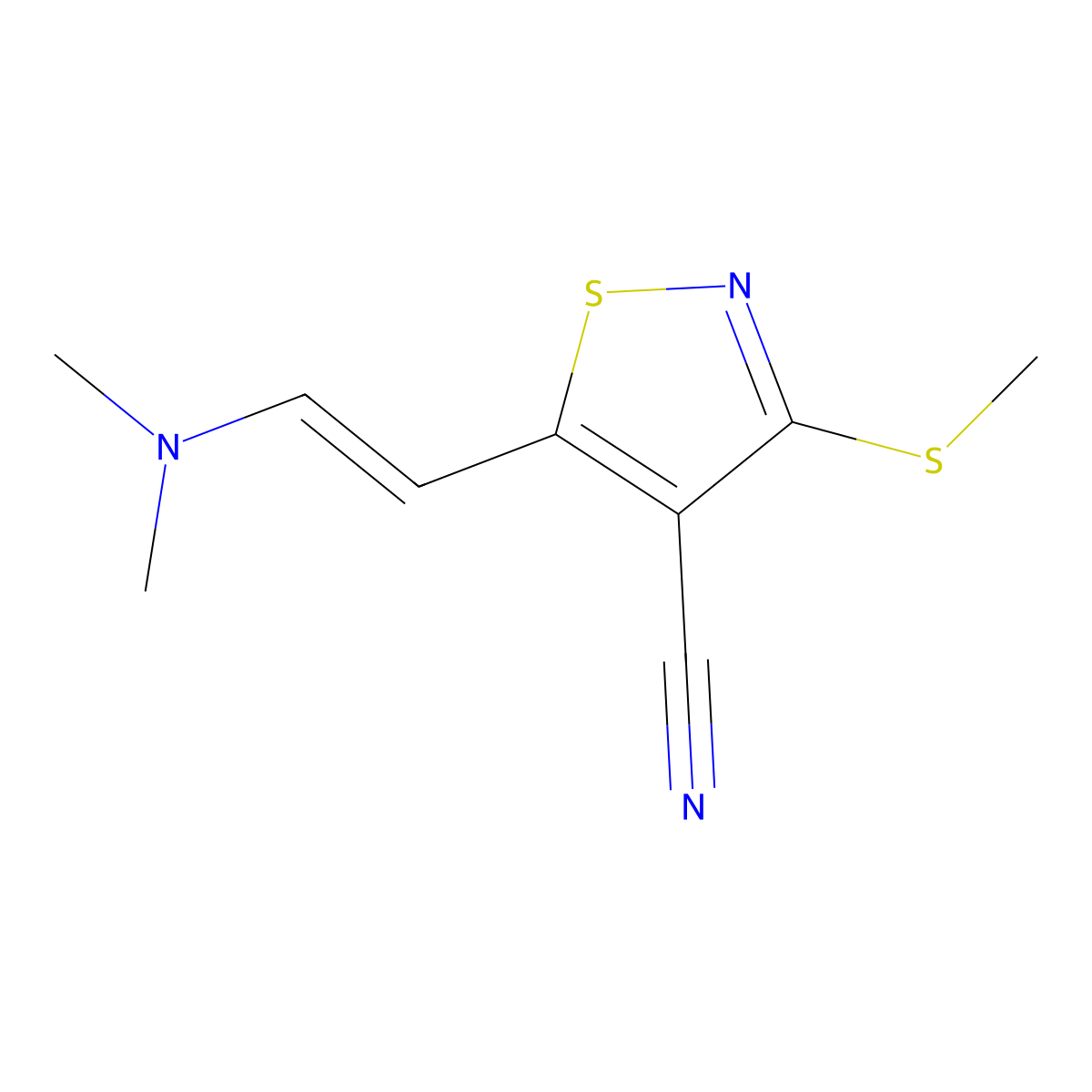 5-[(E)-2-(dimethylamino)ethenyl]-3-(methylsulfanyl)-1,2-thiazole-4-carbonitrile molecular structure, CAS 338402-77-0
