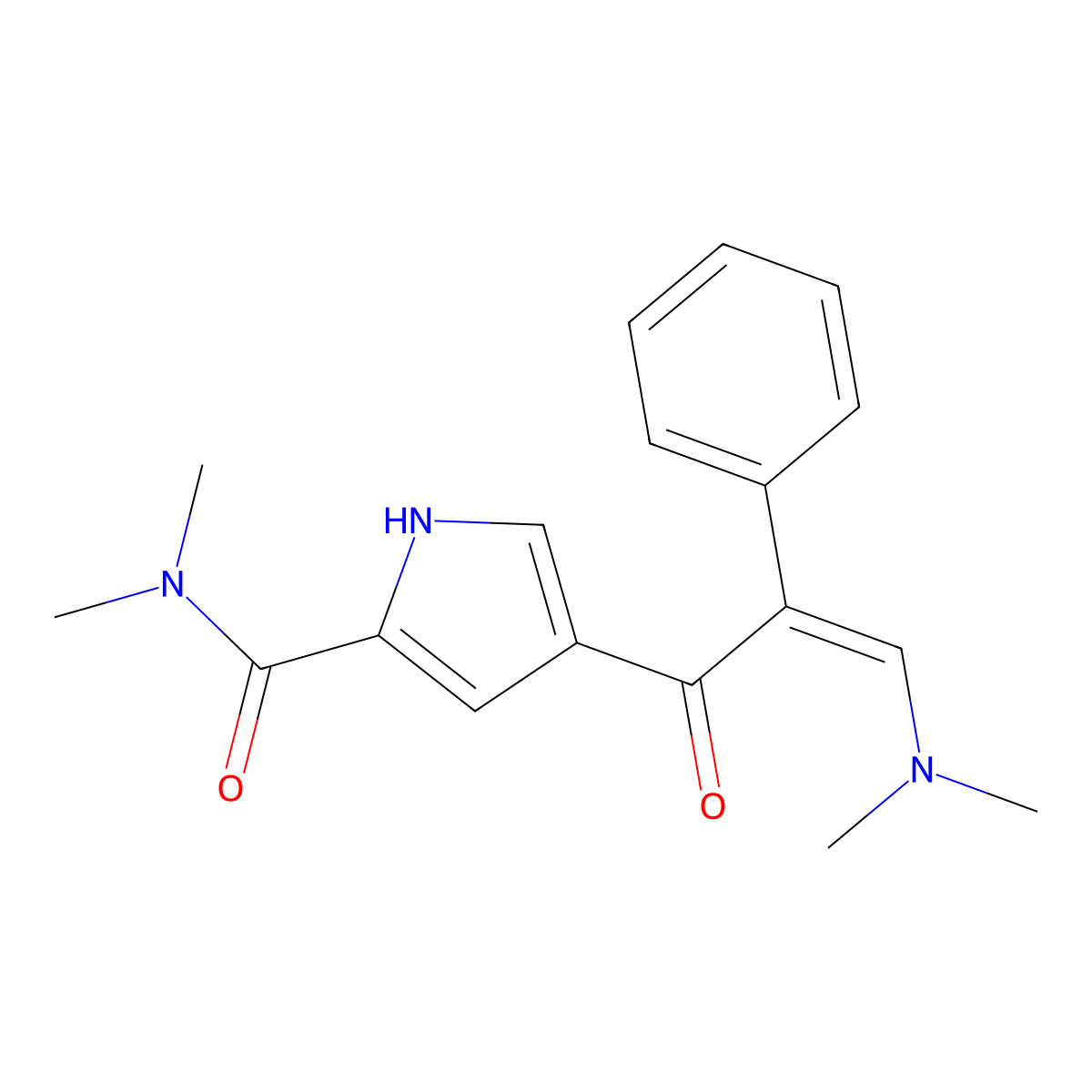 4-[3-(dimethylamino)-2-phenylacryloyl]-N,N-dimethyl-1H-pyrrole-2-carboxamide molecular structure, CAS 338403-38-6