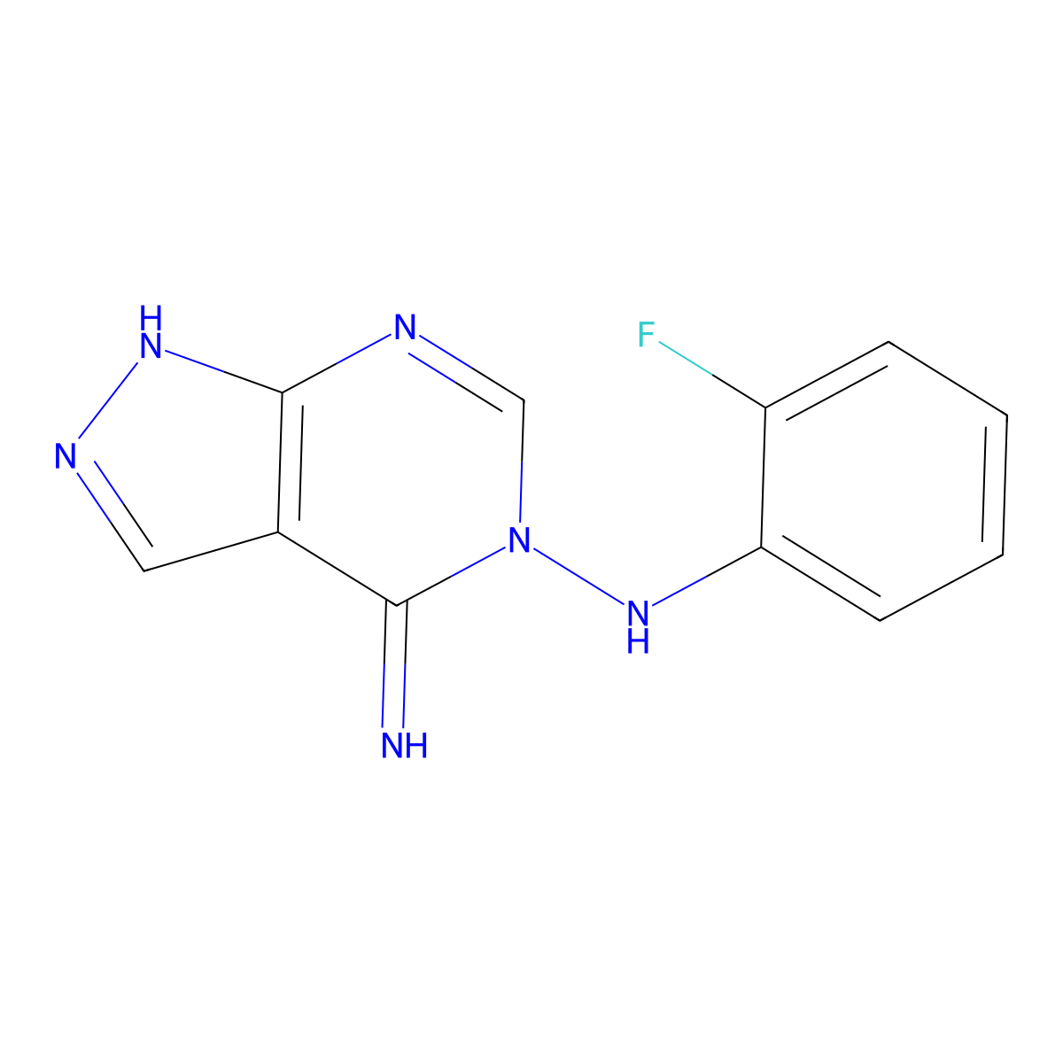 N5-(2-fluorophenyl)-5H-pyrazolo[3,4-d]pyrimidine-4,5-diamine molecular structure, CAS 338403-49-9