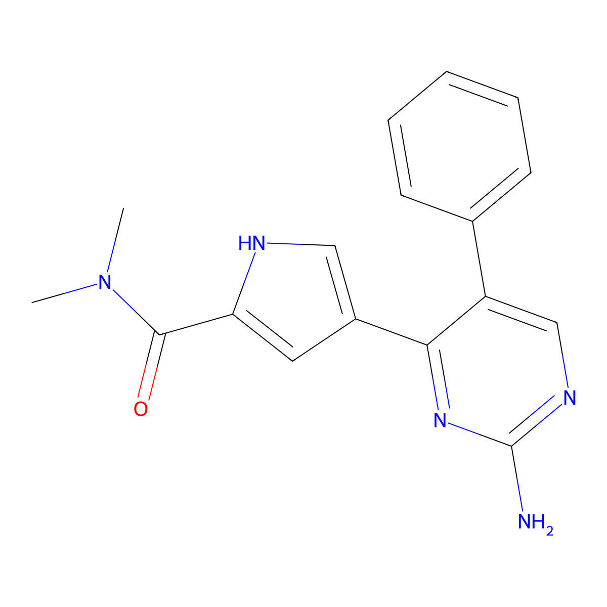 4-(2-amino-5-phenylpyrimidin-4-yl)-N,N-dimethyl-1H-pyrrole-2-carboxamide molecular structure, CAS 338403-73-9