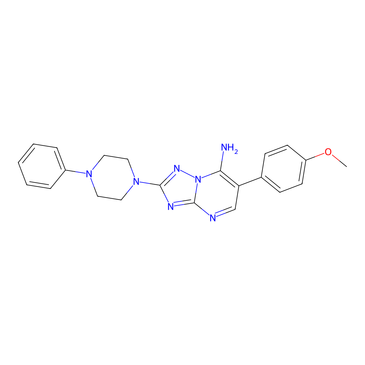 6-(4-Methoxyphenyl)-2-(4-phenylpiperazin-1-yl)-[1,2,4]triazolo[1,5-a]pyrimidin-7-amine molecular structure, CAS 338403-74-0