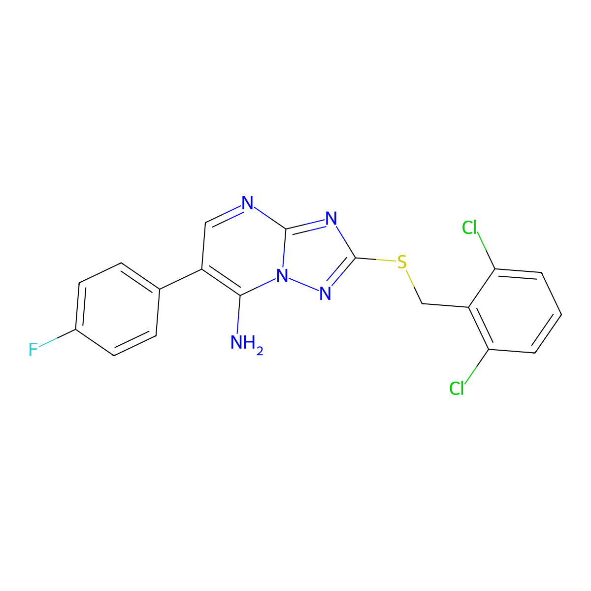 2-[(2,6-Dichlorobenzyl)sulfanyl]-6-(4-fluorophenyl)[1,2,4]triazolo[1,5-a]pyrimidin-7-amine molecular structure, CAS 338403-80-8