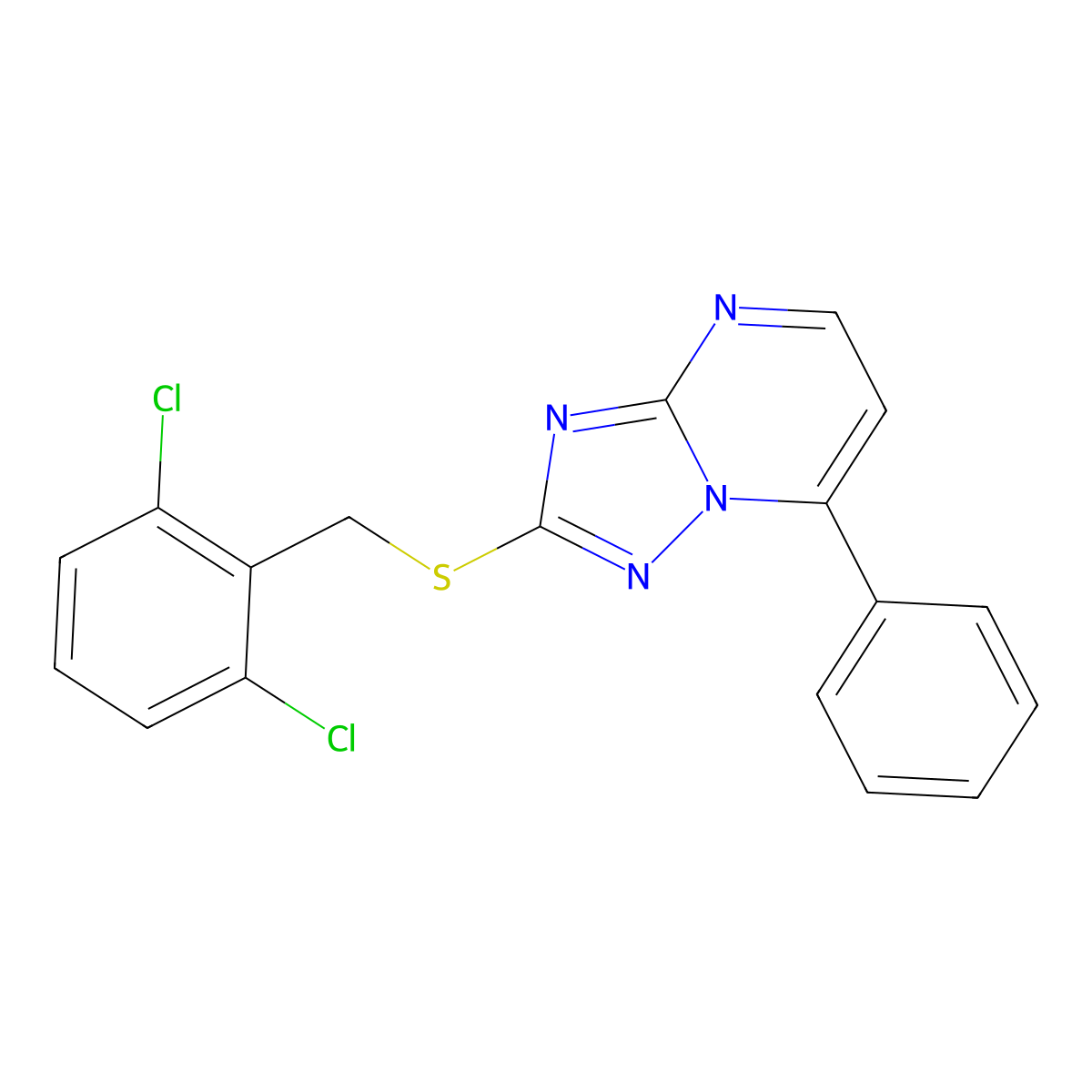 2-[(2,6-Dichlorobenzyl)sulfanyl]-7-phenyl[1,2,4]triazolo[1,5-a]pyrimidine molecular structure, CAS 338403-82-0