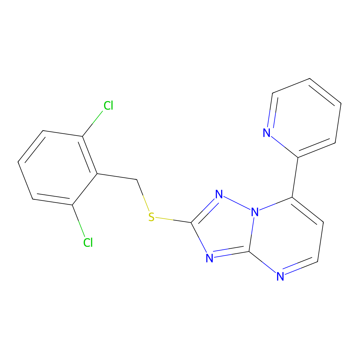 2-[(2,6-Dichlorobenzyl)sulfanyl]-7-(2-pyridinyl)[1,2,4]triazolo[1,5-a]pyrimidine molecular structure, CAS 338403-84-2