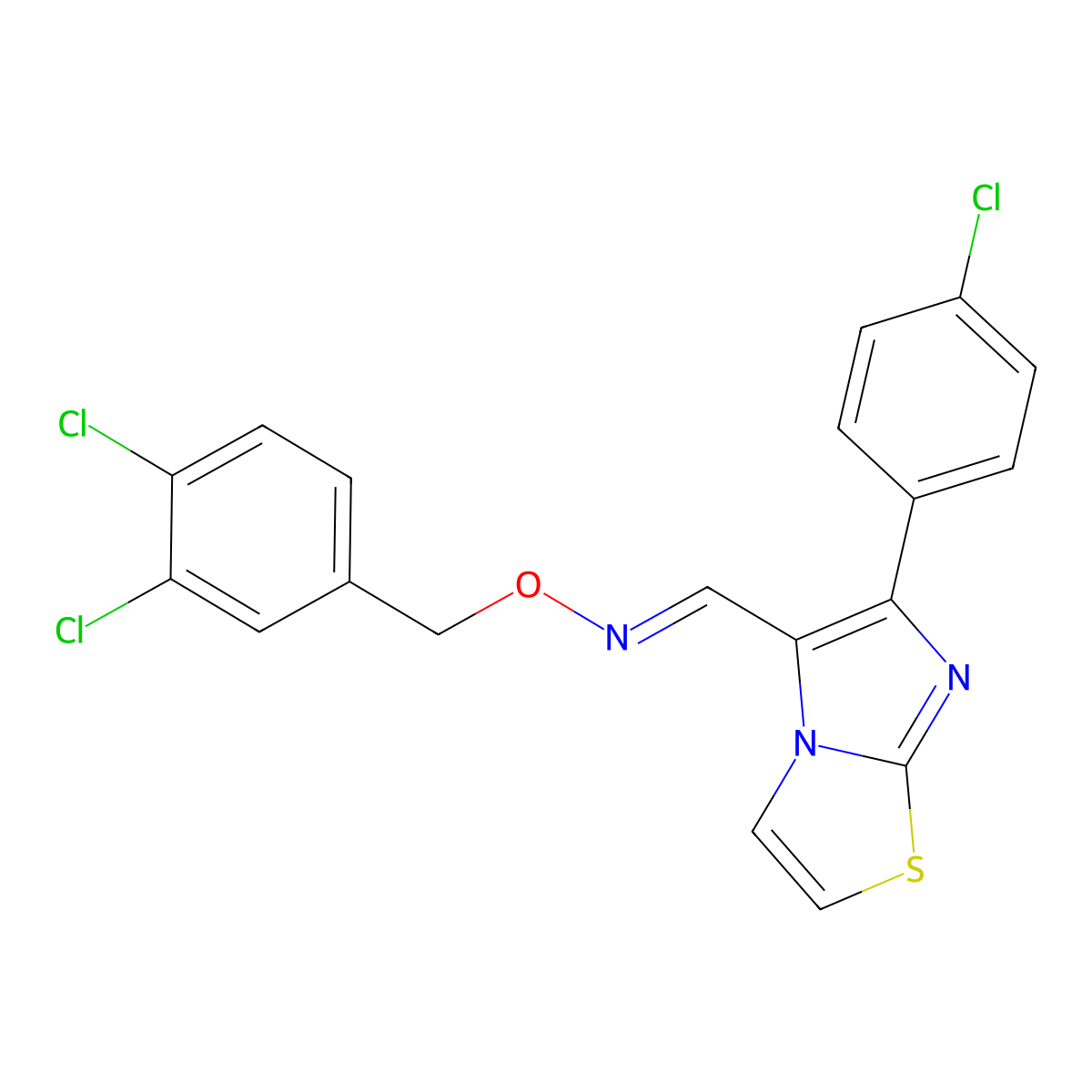 6-(4-chlorophenyl)imidazo(2,1-b)(1,3)thiazole-5-carbaldehyde O-(3,4-dichlorobenzyl)oxime molecular structure, CAS 338404-52-7