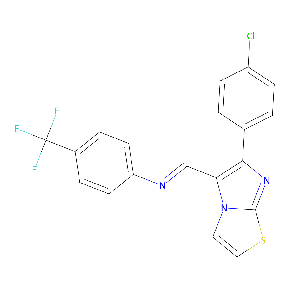 N-[[6-[4-chlorophenyl]imidazo[2,1-b][1,3]thiazol-5-yl]methylene]-4-[trifluoromethyl]aniline molecular structure, CAS 338404-63-0