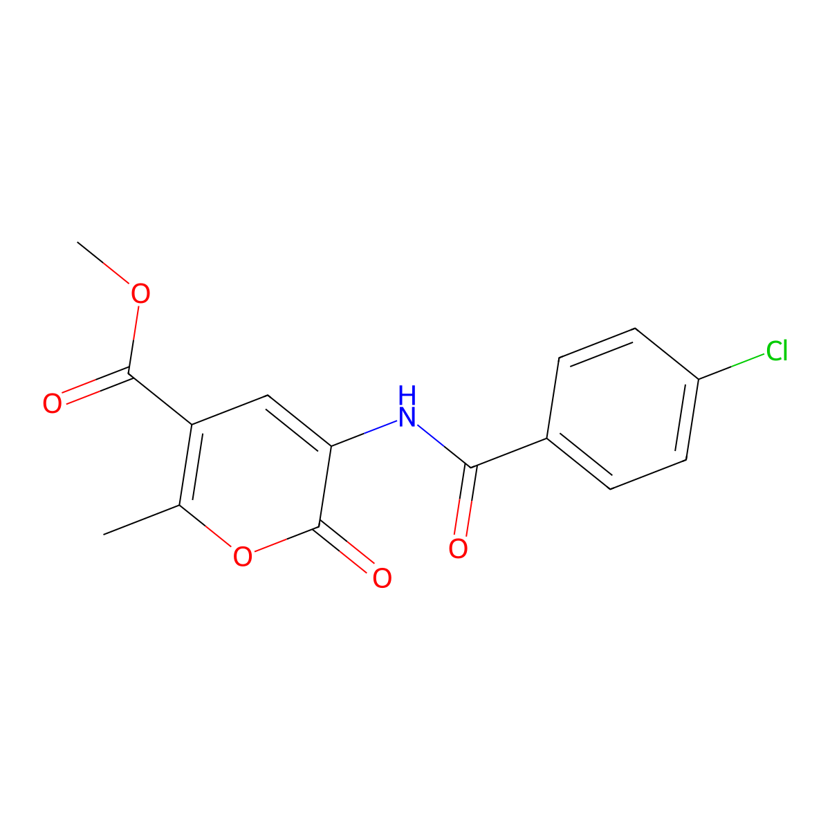 methyl 3-[(4-chlorobenzoyl)amino]-6-methyl-2-oxo-2H-pyran-5-carboxylate molecular structure, CAS 338404-91-4
