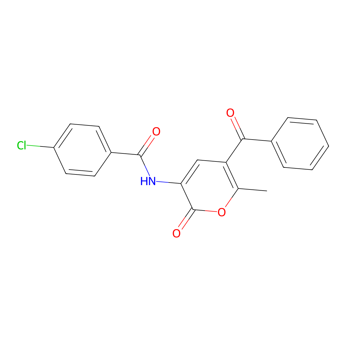 N-(5-benzoyl-6-methyl-2-oxo-2H-pyran-3-yl)-4-chlorobenzenecarboxamide molecular structure, CAS 338404-97-0