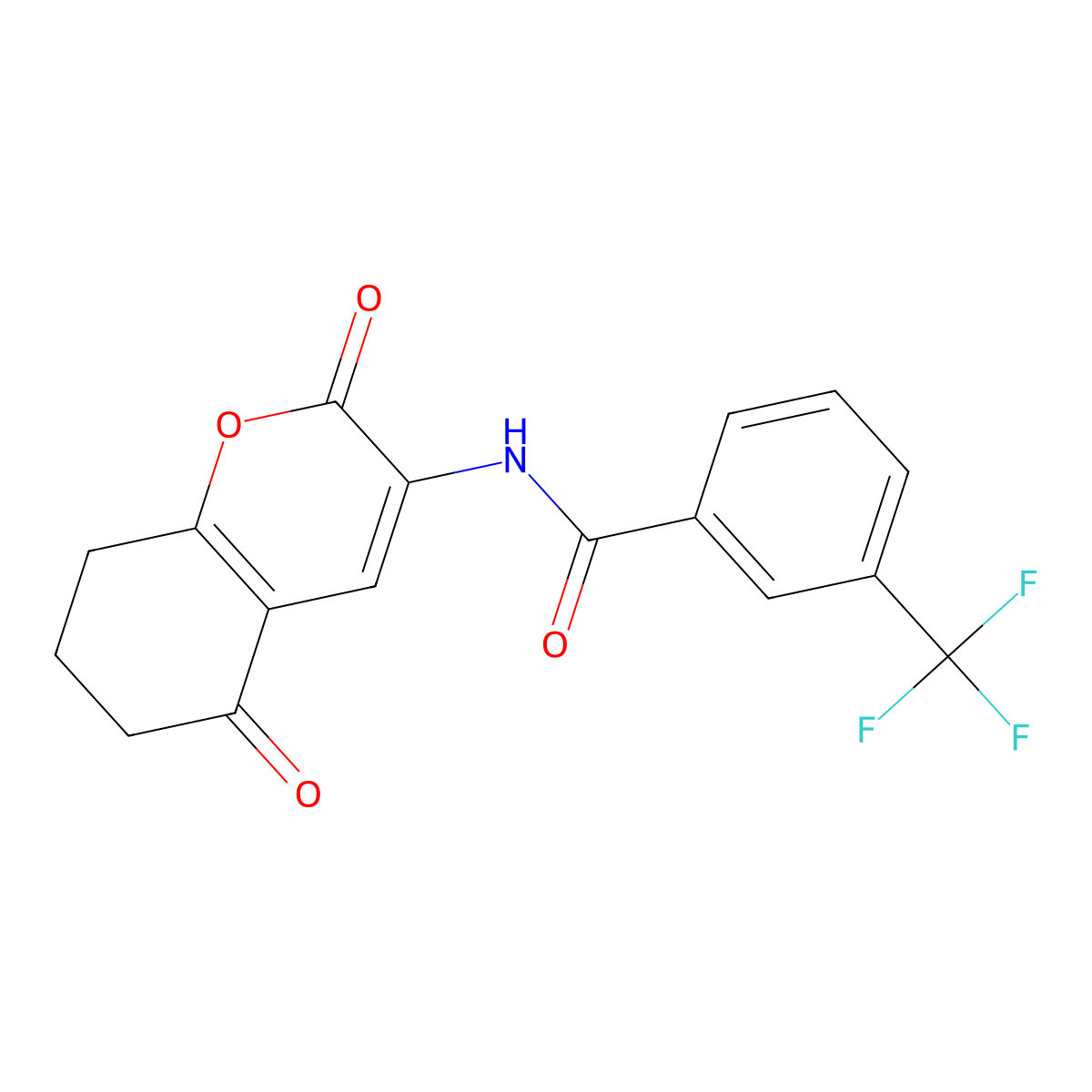 N-(2,5-dioxo-5,6,7,8-tetrahydro-2H-chromen-3-yl)-3-(trifluoromethyl)benzenecarboxamide molecular structure, CAS 338405-02-0
