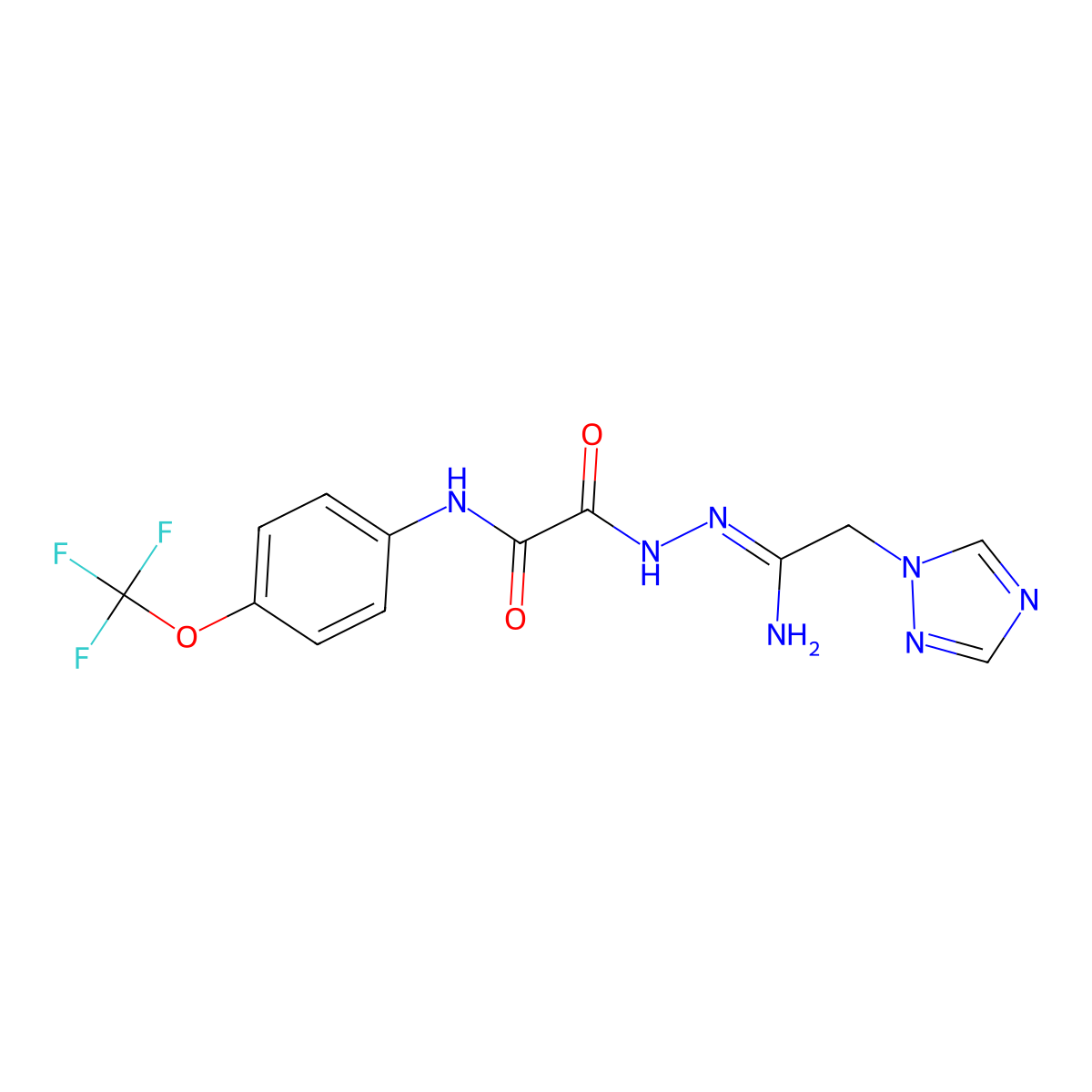 2-oxo-2-{2-[2-(1H-1,2,4-triazol-1-yl)ethanimidoyl]hydrazino}-N-[4-(trifluoromethoxy)phenyl]acetamide molecular structure, CAS 338405-27-9