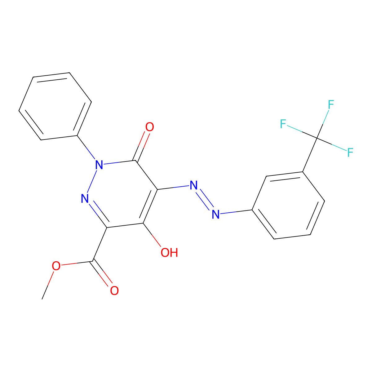 Methyl 4-hydroxy-6-oxo-1-phenyl-5-{2-[3-(trifluoromethyl)phenyl]diazenyl}-1,6-dihydro-3-pyridazinecarboxylate molecular structure, CAS 338405-32-6