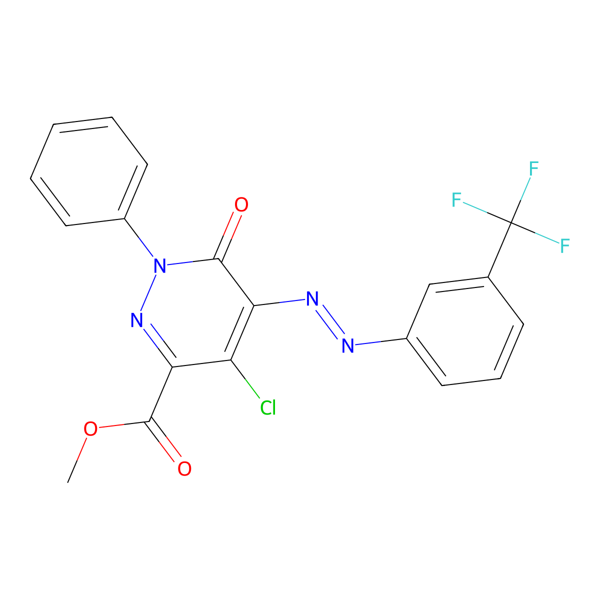 Methyl 4-chloro-6-oxo-1-phenyl-5-{2-[3-(trifluoromethyl)phenyl]diazenyl}-1,6-dihydro-3-pyridazinecarboxylate molecular structure, CAS 338405-37-1
