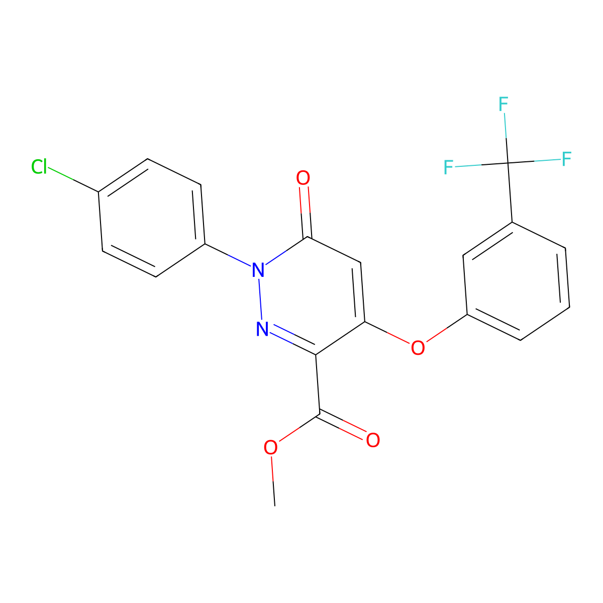 Methyl 1-(4-chlorophenyl)-6-oxo-4-[3-(trifluoromethyl)phenoxy]pyridazine-3-carboxylate molecular structure, CAS 338405-39-3