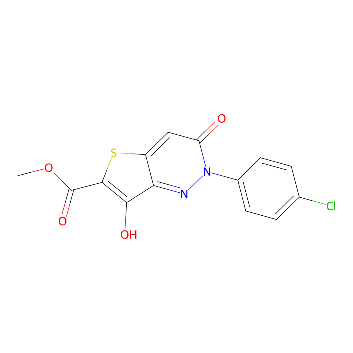 Methyl 2-(4-chlorophenyl)-7-hydroxy-3-oxo-2,3-dihydrothieno[3,2-c]pyridazine-6-carboxylate molecular structure, CAS 338405-40-6
