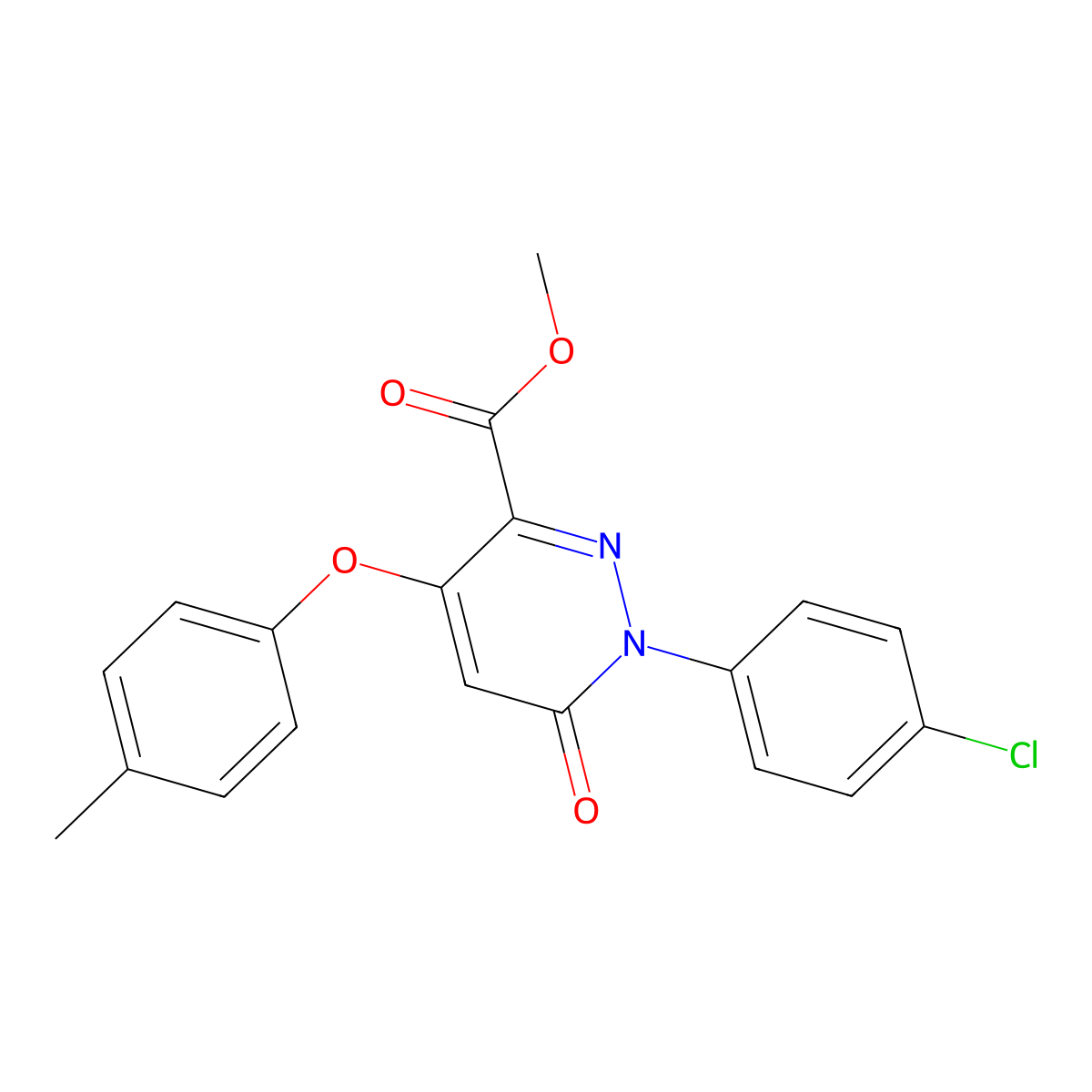 Methyl 1-(4-chlorophenyl)-4-(4-methylphenoxy)-6-oxo-1,6-dihydro-3-pyridazinecarboxylate molecular structure, CAS 338405-42-8