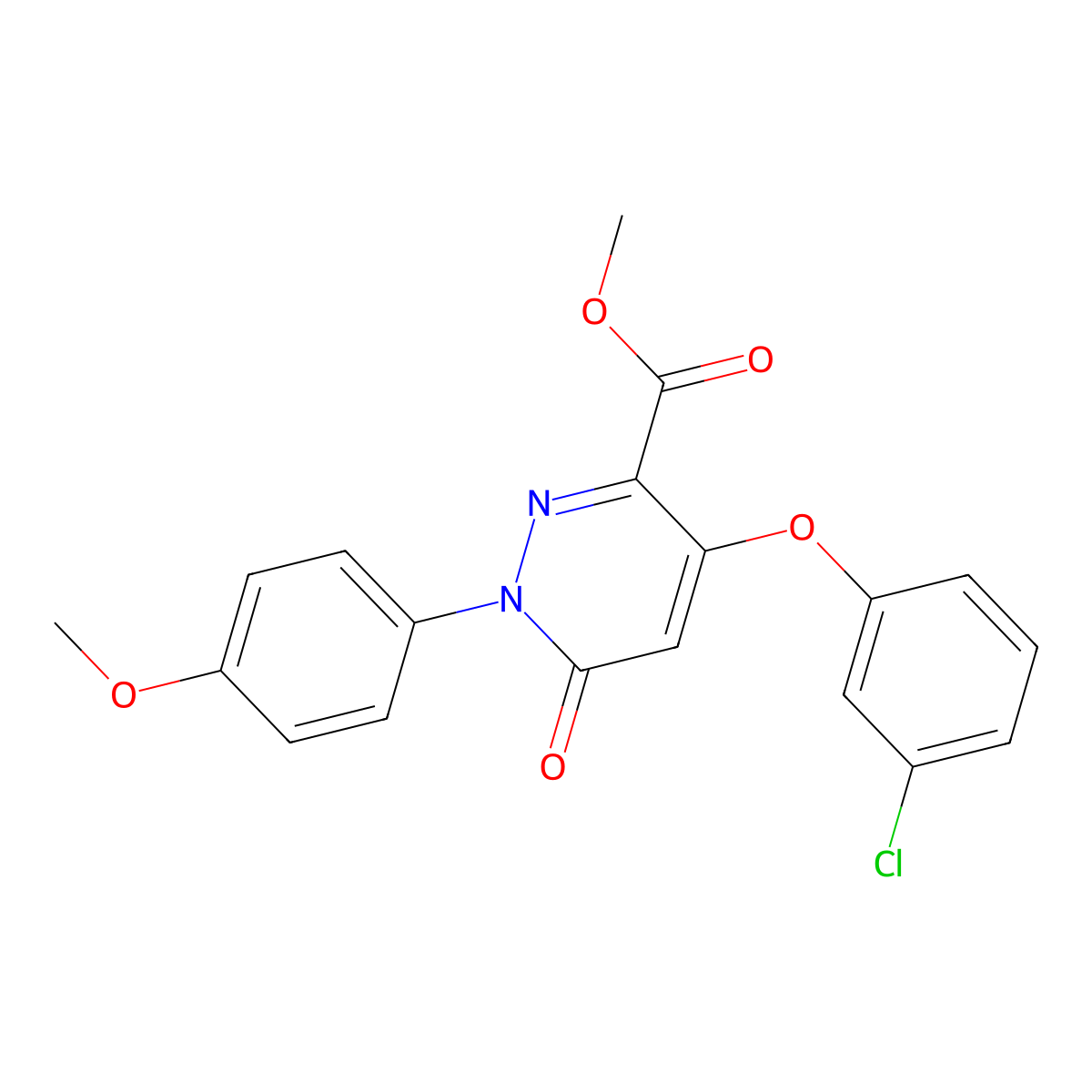 Methyl 4-(3-chlorophenoxy)-1-(4-methoxyphenyl)-6-oxo-1,6-dihydro-3-pyridazinecarboxylate molecular structure, CAS 338405-43-9