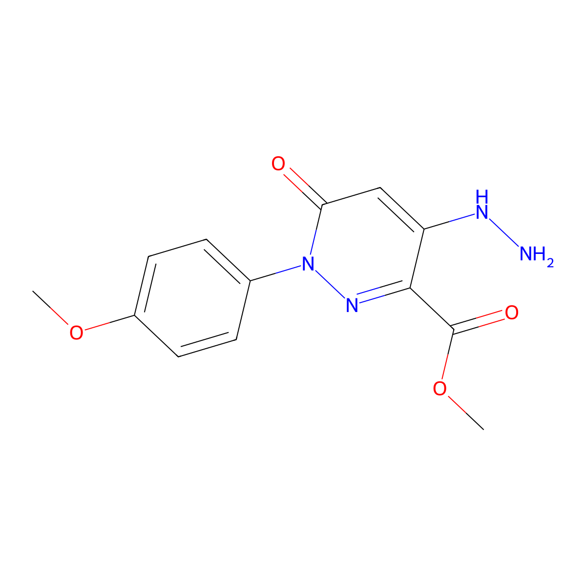 Methyl 4-hydrazino-1-(4-methoxyphenyl)-6-oxo-1,6-dihydro-3-pyridazinecarboxylate molecular structure, CAS 338405-58-6