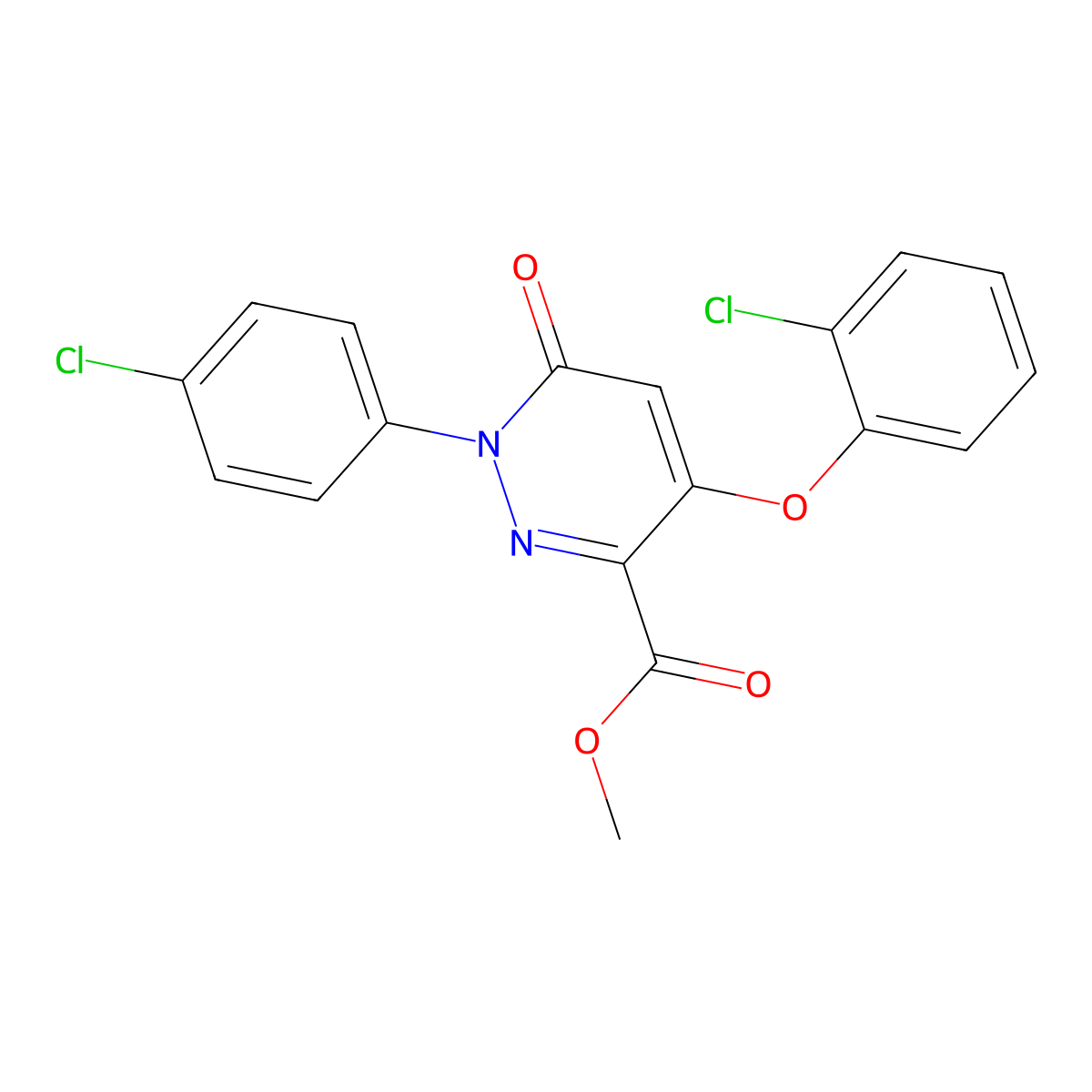 Methyl 4-(2-chlorophenoxy)-1-(4-chlorophenyl)-6-oxo-1,6-dihydro-3-pyridazinecarboxylate molecular structure, CAS 338405-72-4