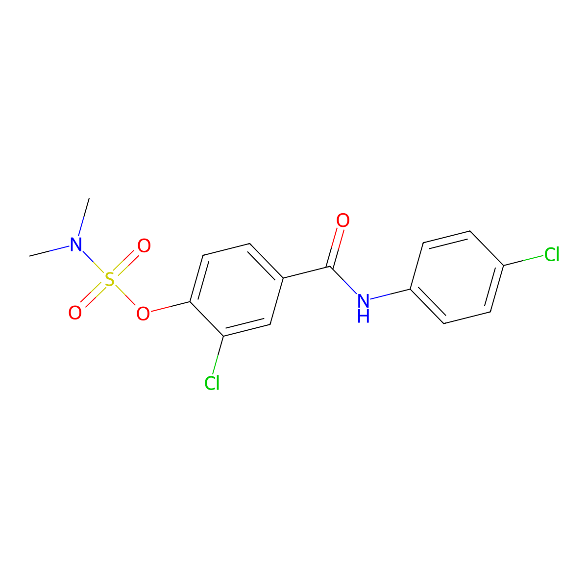 2-chloro-4-[(4-chloroanilino)carbonyl]phenyl-N,N-dimethylsulfamate molecular structure, CAS 338405-95-1