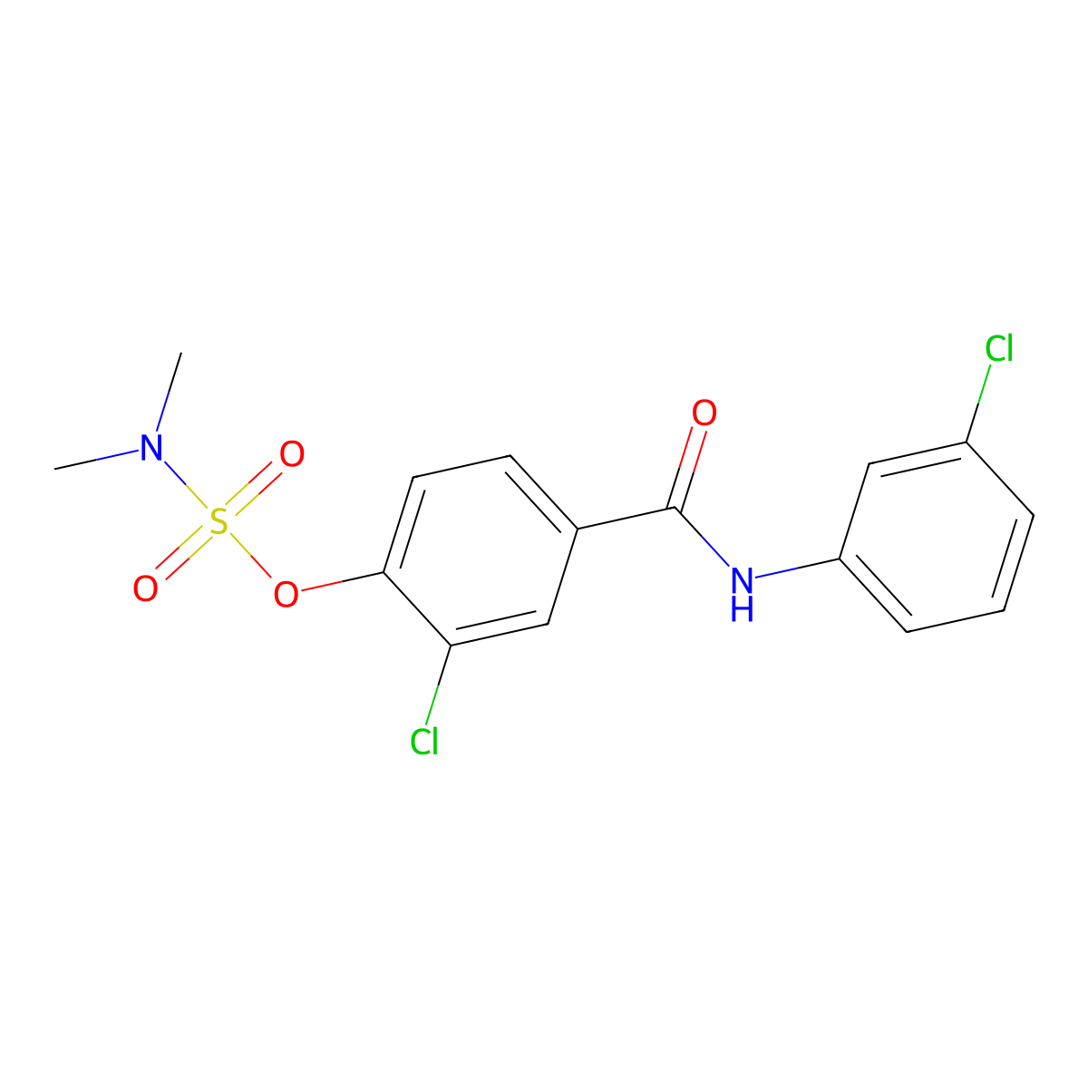 2-chloro-4-[(3-chloroanilino)carbonyl]phenyl-N,N-dimethylsulfamate molecular structure, CAS 338405-96-2