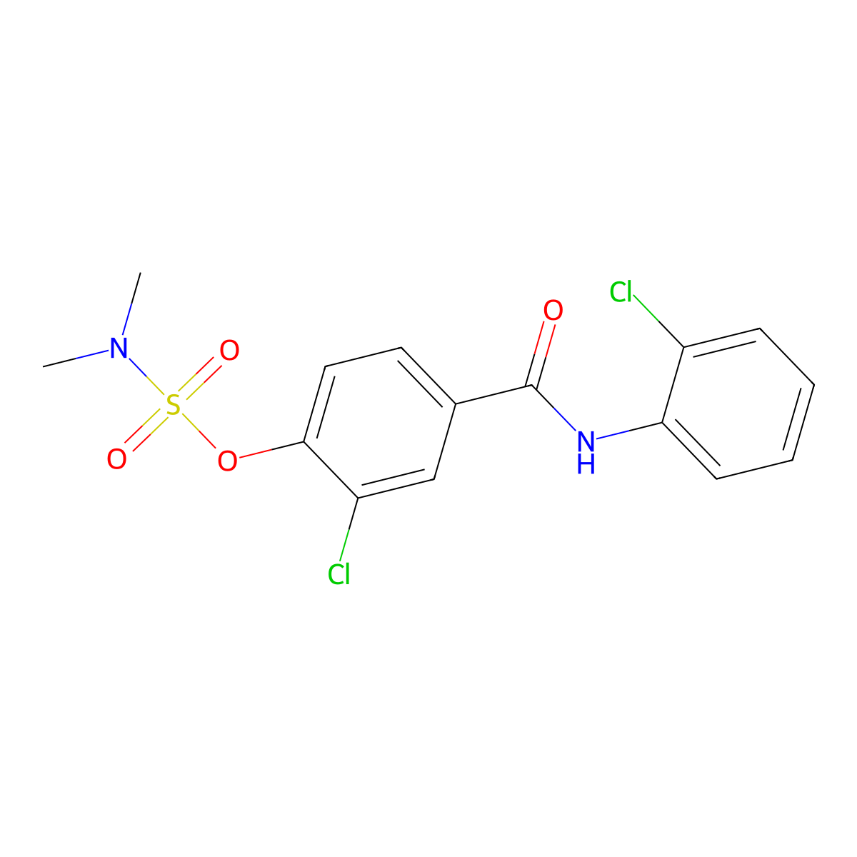 2-chloro-4-[(2-chloroanilino)carbonyl]phenyl-N,N-dimethylsulfamate molecular structure, CAS 338405-97-3