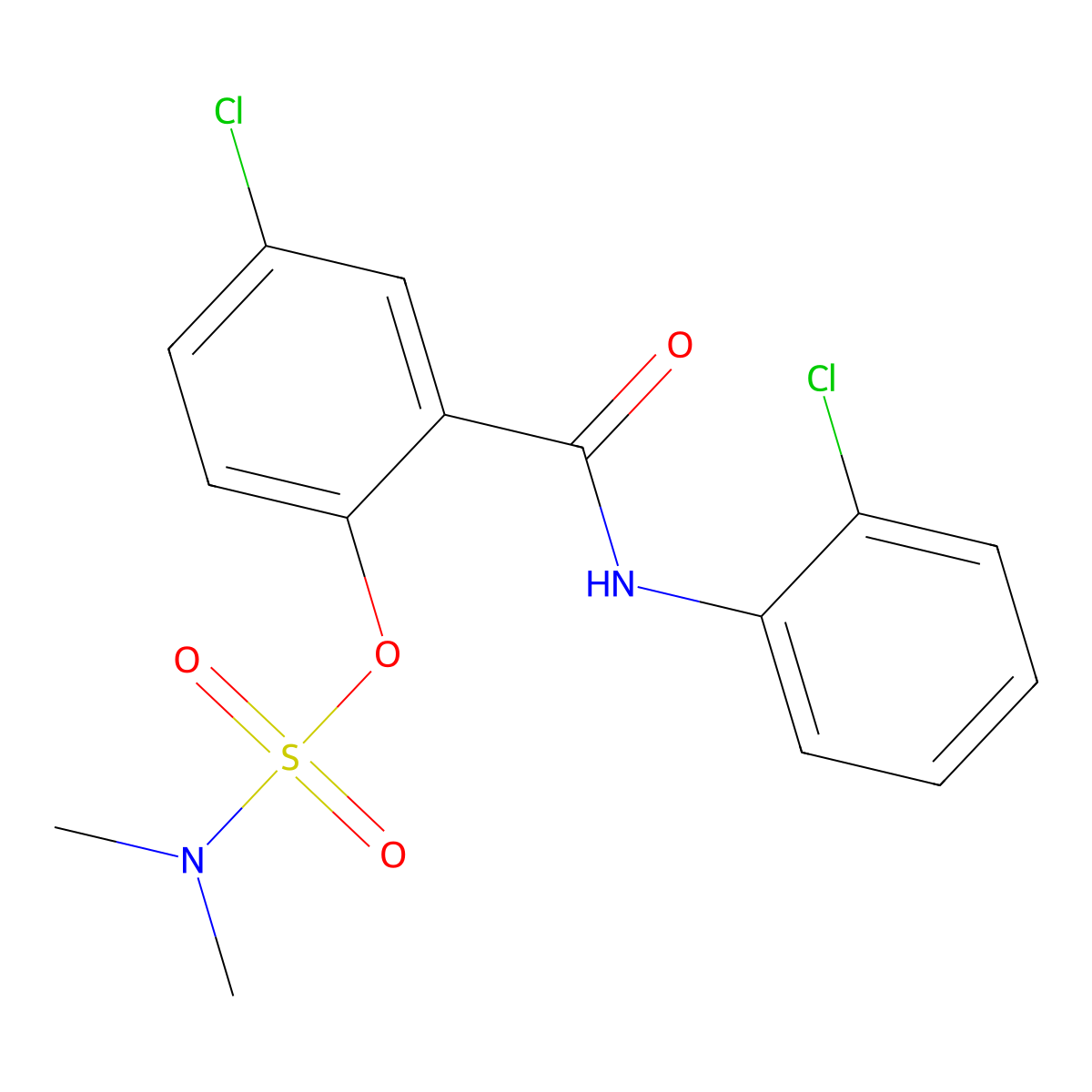 4-chloro-2-[(2-chloroanilino)carbonyl]phenyl-N,N-dimethylsulfamate molecular structure, CAS 338406-03-4