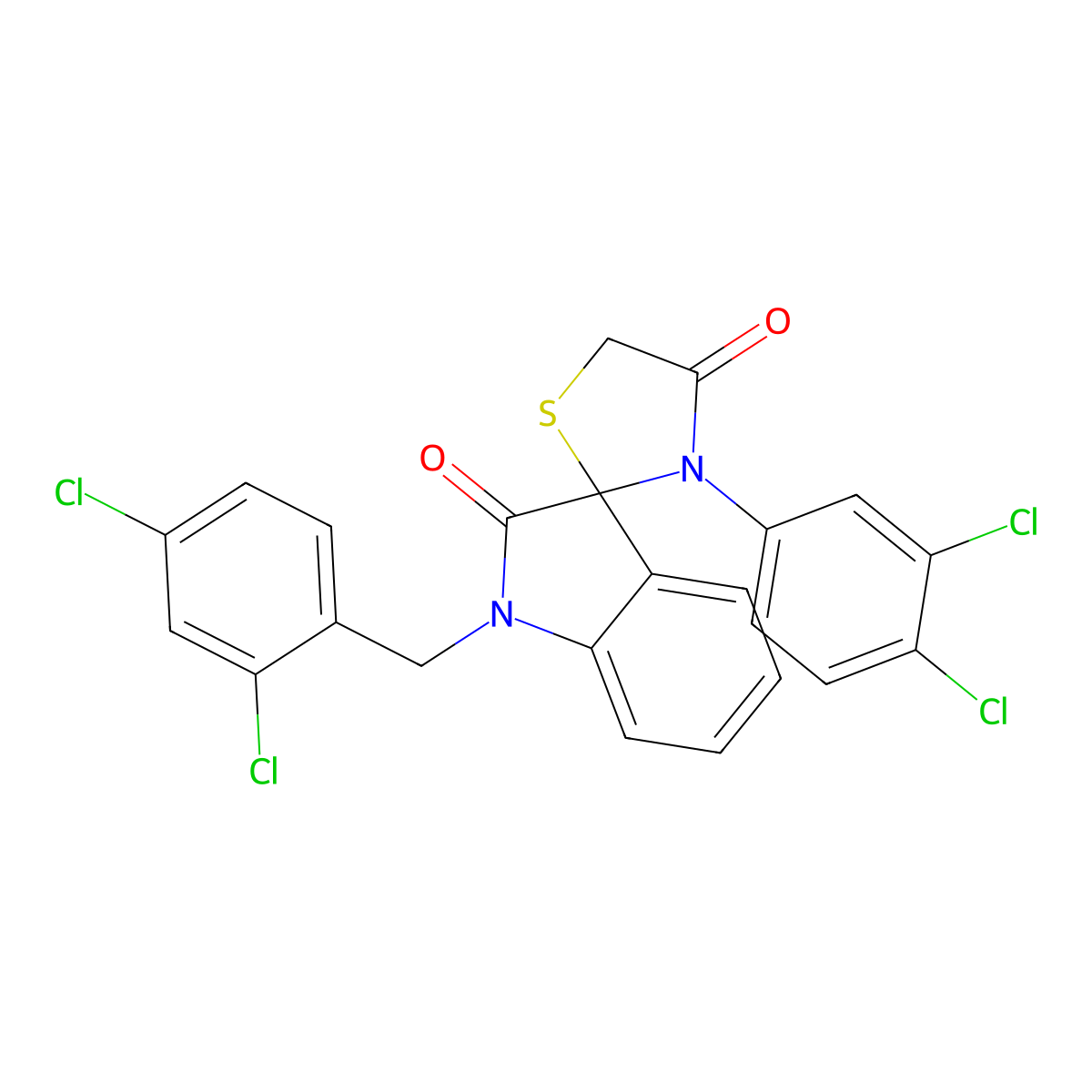 1-(2,4-Dichlorobenzy)-3'-(3,4-dichlorophenyl)spiro(2,3-dihydro-1H-indole-3,2'-thiazolidine)-2,4'-dione molecular structure, CAS 338406-10-3