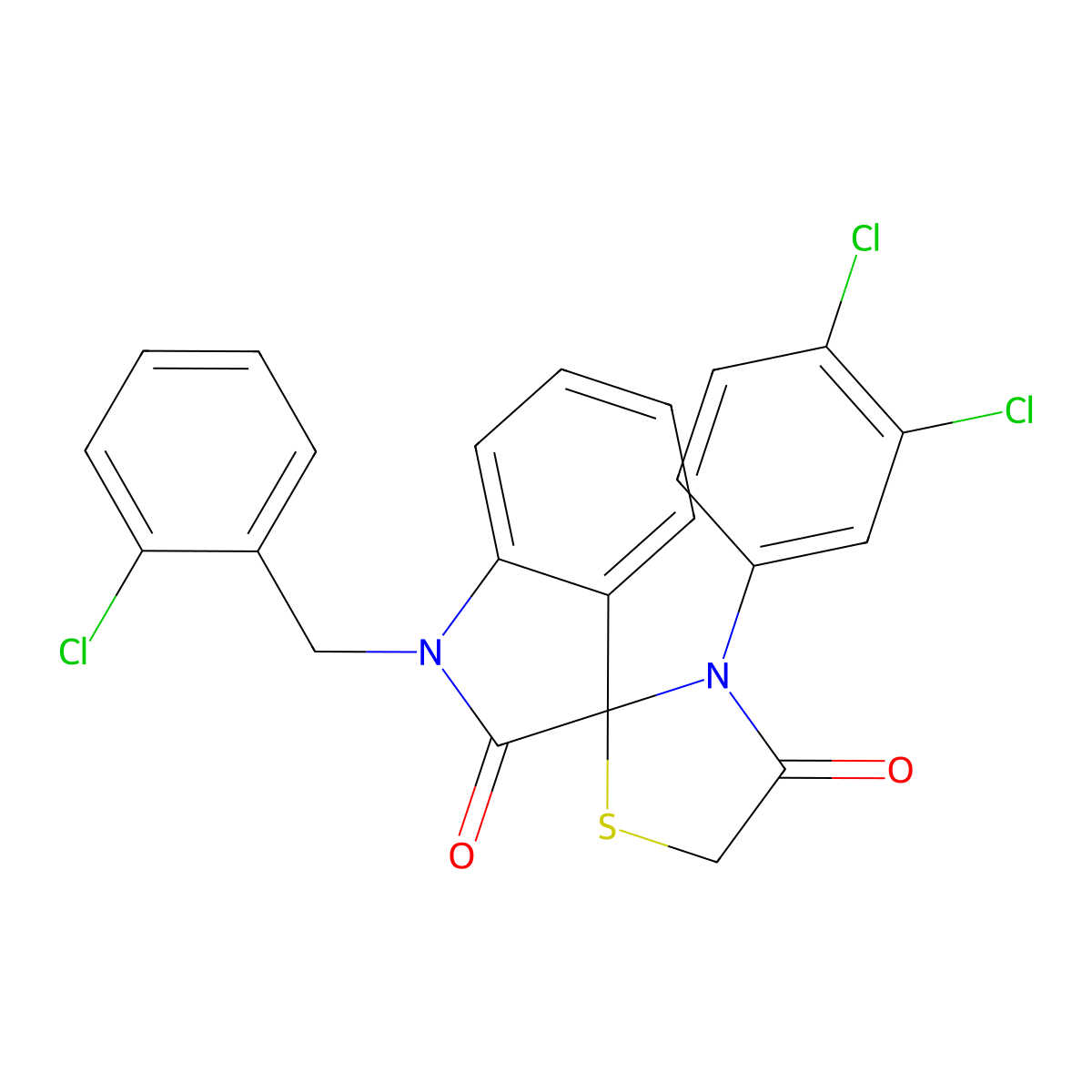 1'-[(2-Chlorophenyl)methyl]-3-(3,4-dichlorophenyl)spiro[1,3-thiazolidine-2,3'-indole]-2',4-dione molecular structure, CAS 338406-11-4