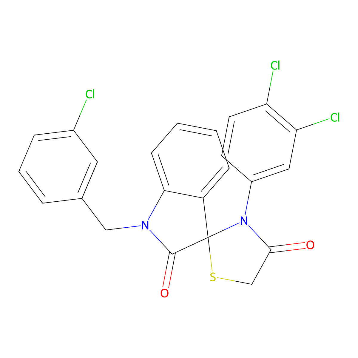 1'-[(3-Chlorophenyl)methyl]-3-(3,4-dichlorophenyl)spiro[1,3-thiazolidine-2,3'-indole]-2',4-dione molecular structure, CAS 338406-12-5