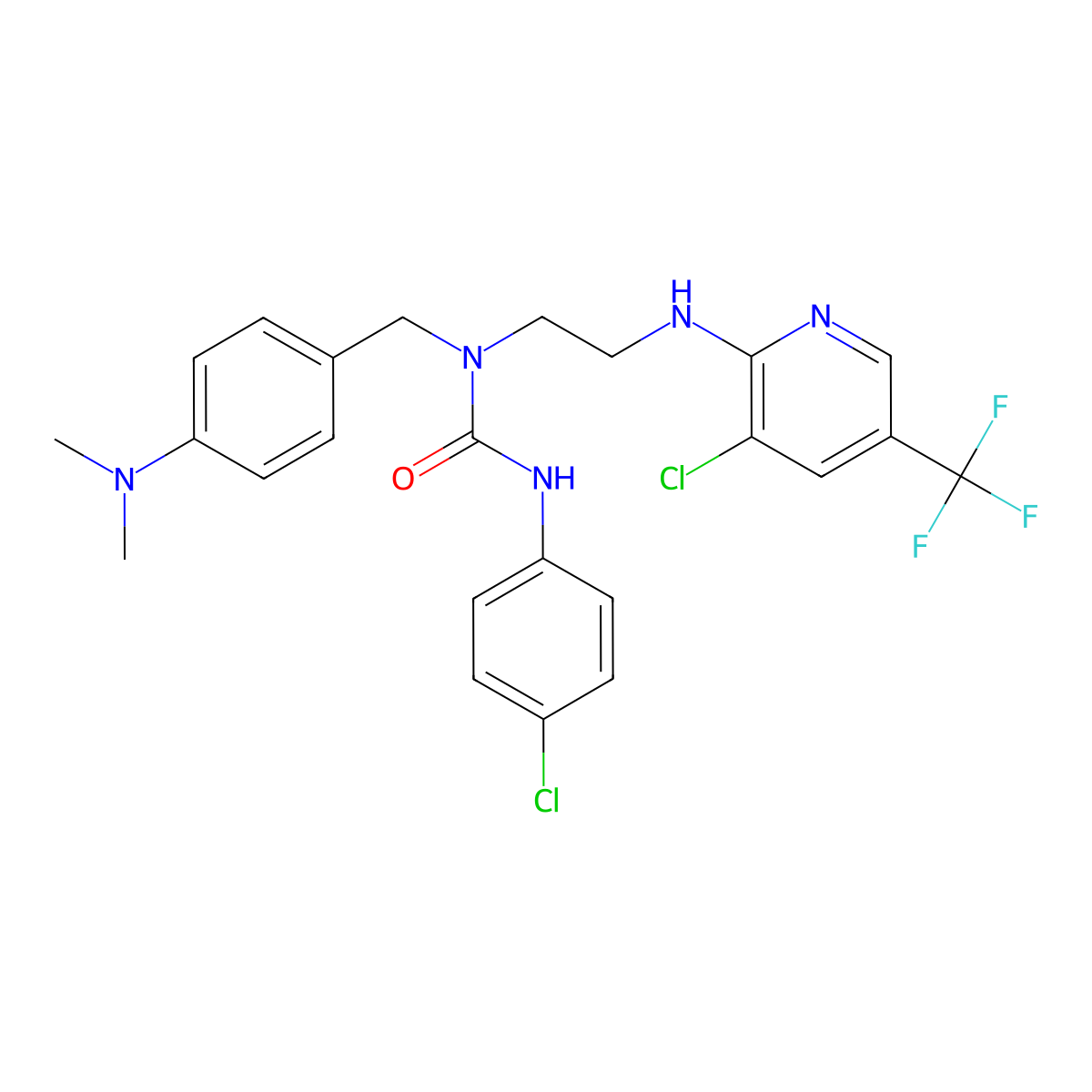 N'-(4-chlorophenyl)-N-(2-{[3-chloro-5-(trifluoromethyl)-2-pyridinyl]amino}ethyl)-N-[4-(dimethylamino)benzyl]urea molecular structure, CAS 338406-17-0
