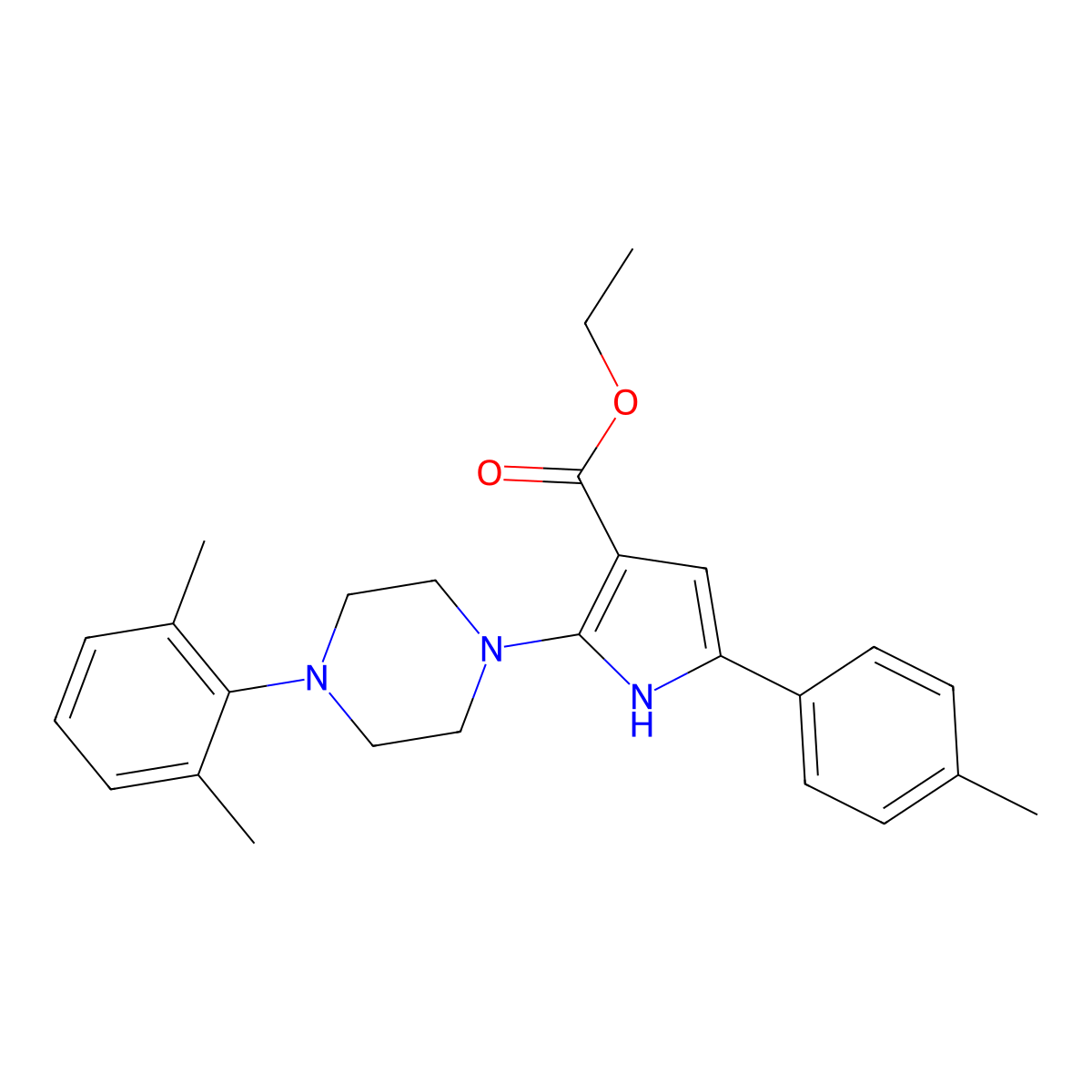 ethyl 2-[4-(2,6-dimethylphenyl)piperazin-1-yl]-5-(4-methylphenyl)-1H-pyrrole-3-carboxylate molecular structure, CAS 338406-22-7