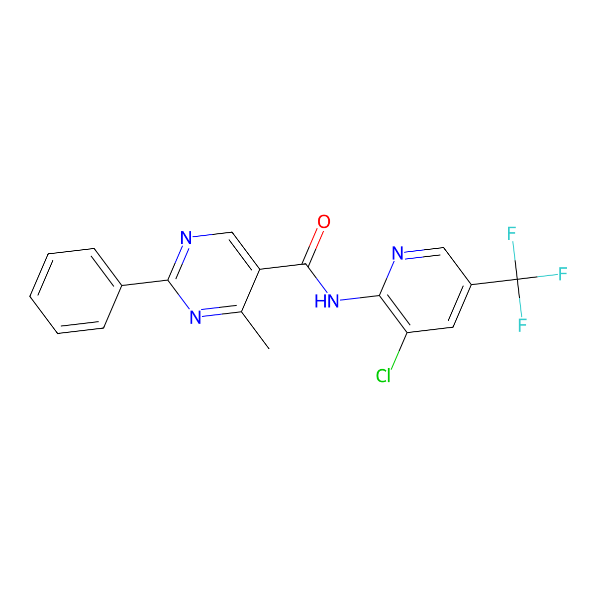 N-[3-chloro-5-(trifluoromethyl)pyridin-2-yl]-4-methyl-2-phenylpyrimidine-5-carboxamide molecular structure, CAS 338406-23-8